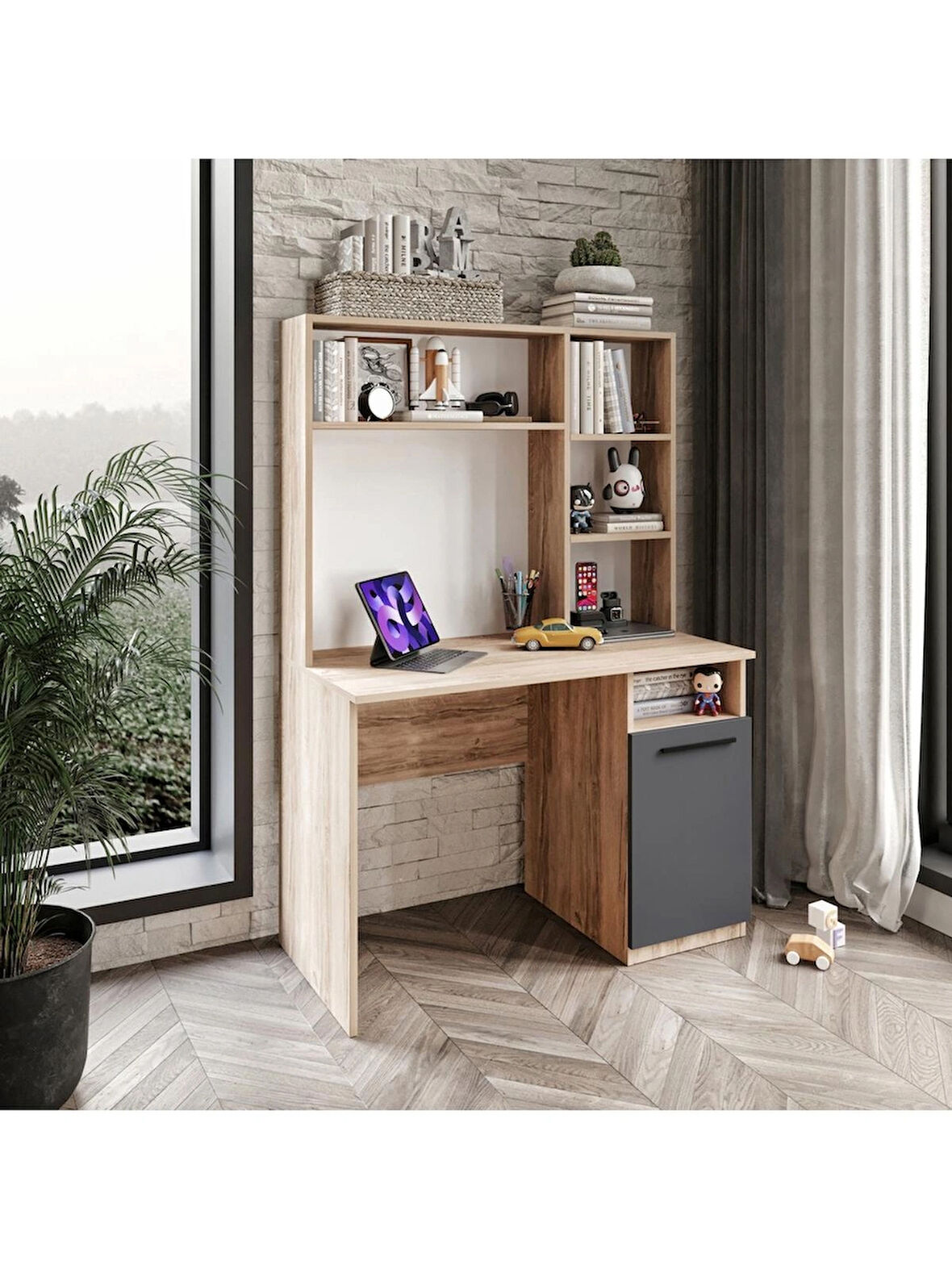 Afilli İzmir Çalışma Masası Flora Antrasit Tamamı Mdf