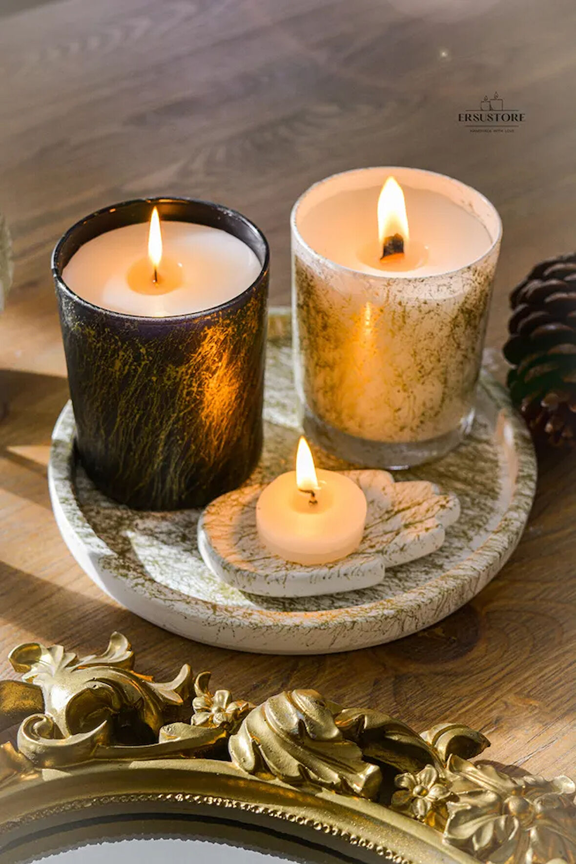 2'li Cam Bardak Soya Wax Mum Tealight Beton Seti