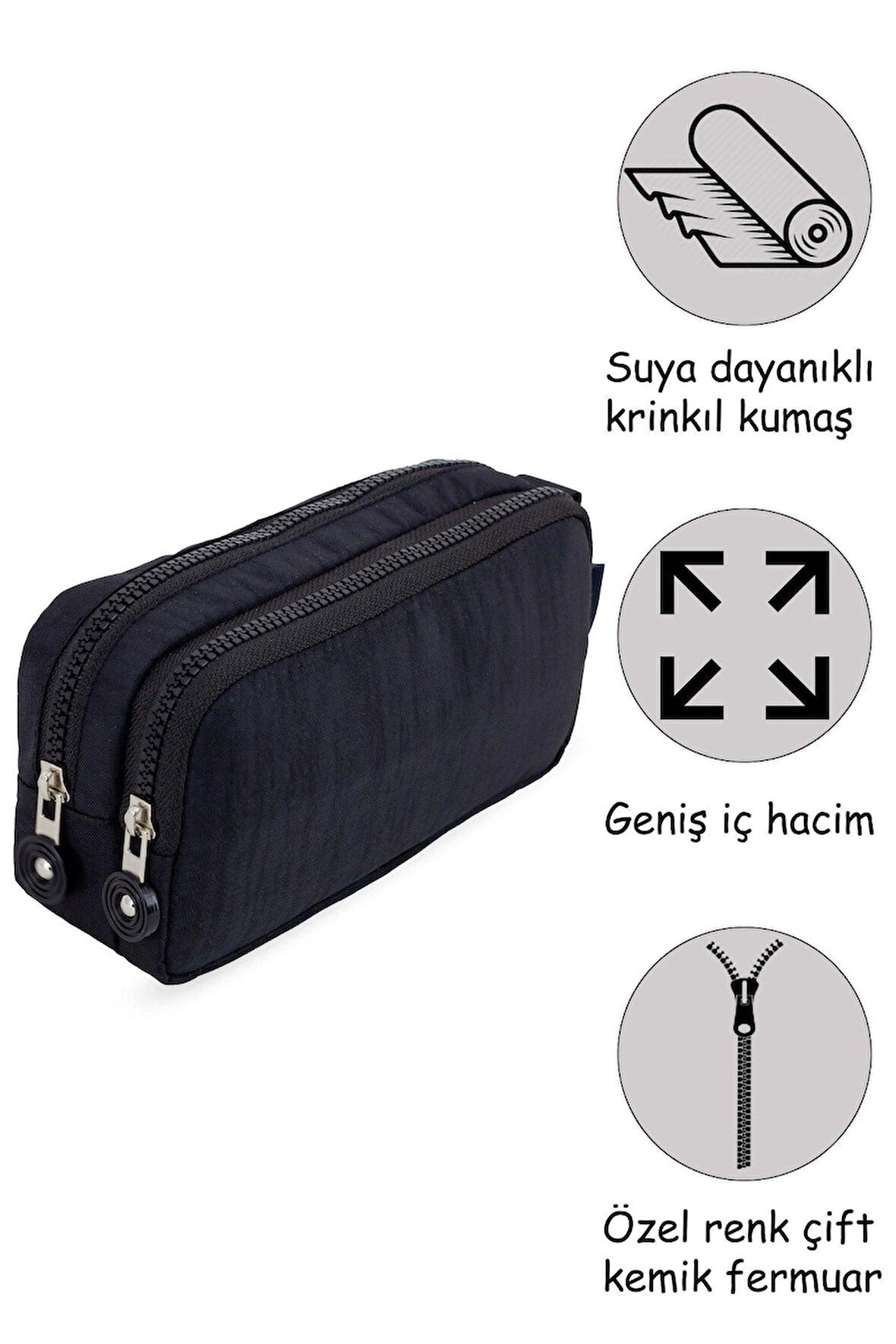 Nemo Bags Siyah Kalem Kutusu Büyük Kaff Krinkıl Su Geçirmez Iki Gözlü Cepli Cüzdan Tipi Kalemlik