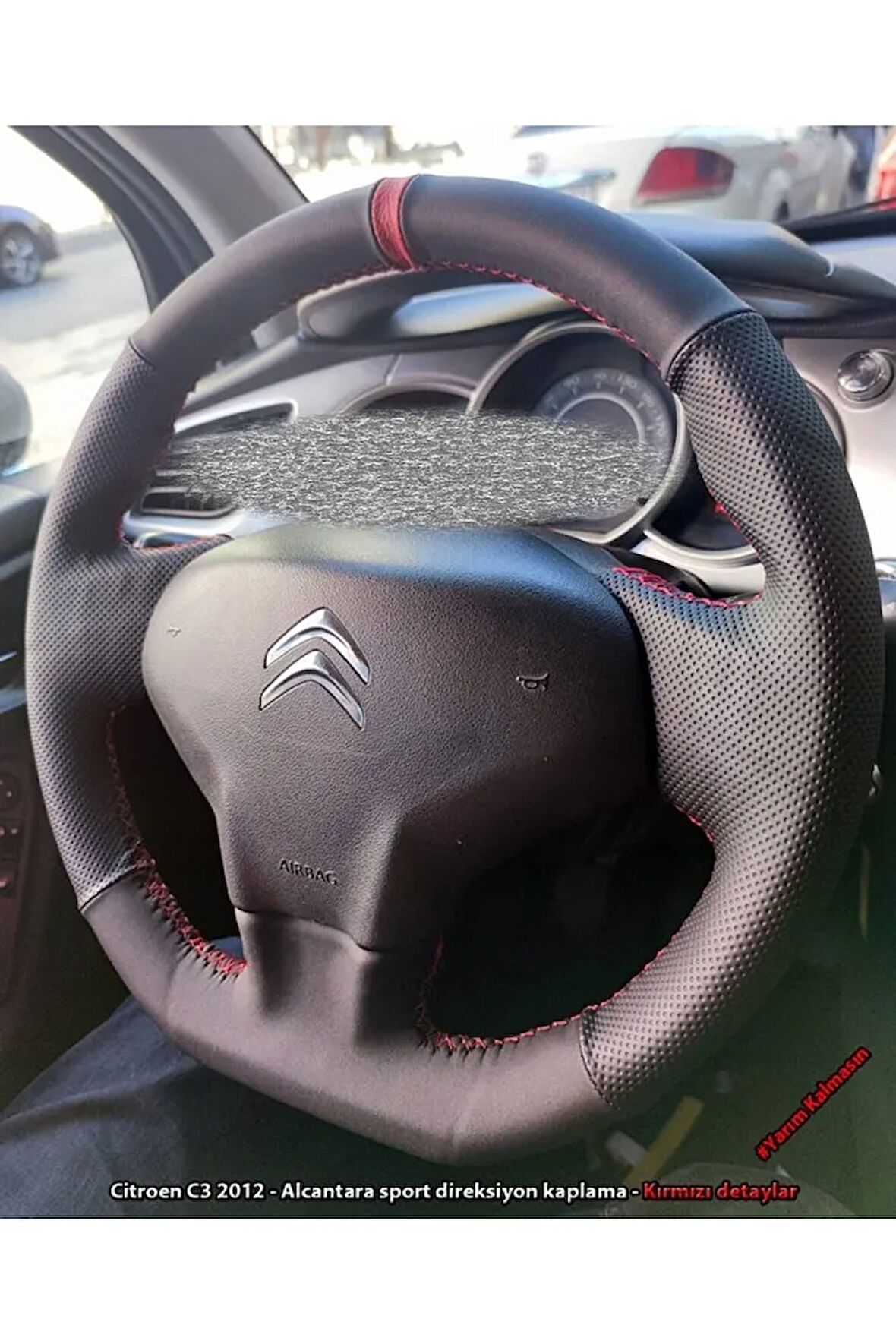 Citroen C3 2012 Araca Özel Direksiyon Kılıfı (NOKTALI ALCANTRA YÜZÜKLÜ)