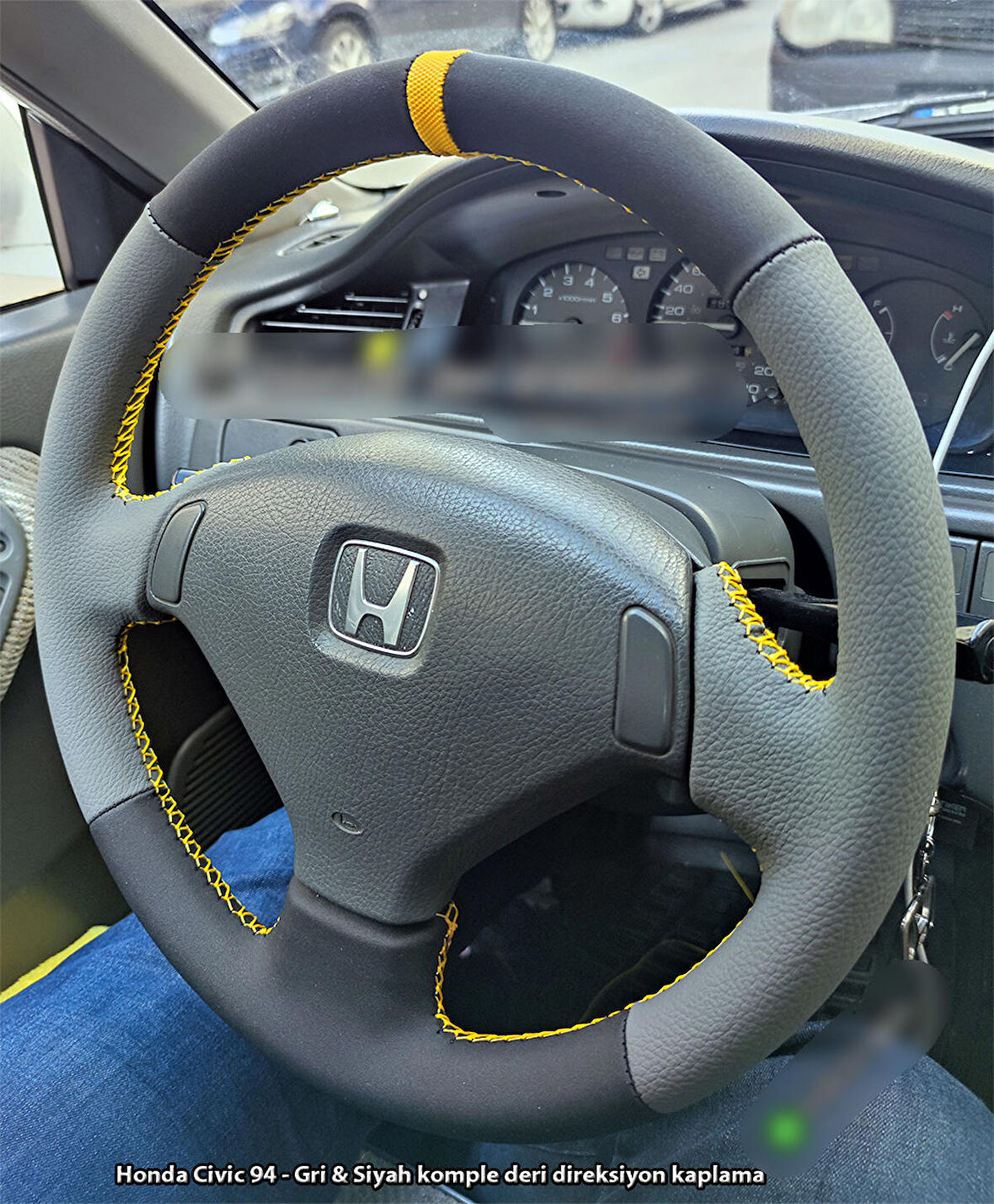 Honda Civic 1992-1995 Araca Özel Direksiyon Kılıfı (Alcantra Gri Deri)
