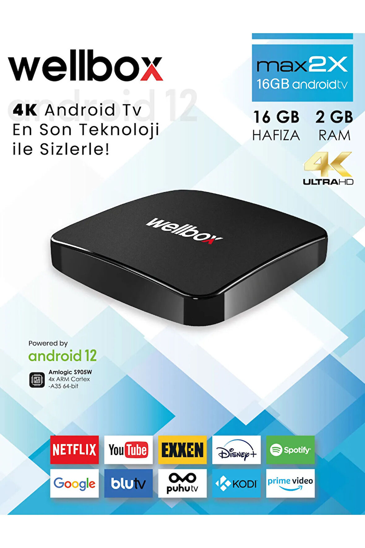 WELLBOX MAX2X Android TV BOX Wi-Fi Bluetooth HDMI Uydu Alıcısı
