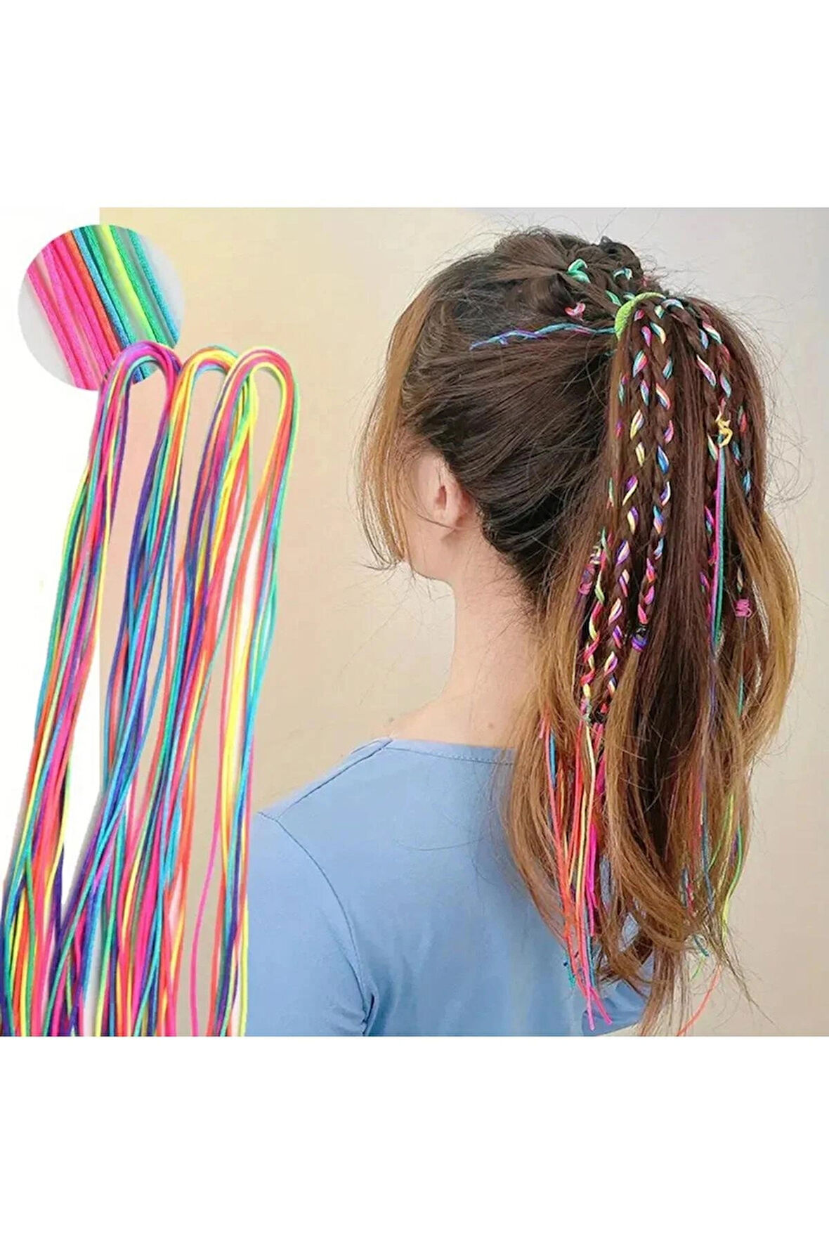 3 Renkli Saç İpi - Renkli Saç Örgü İpi - Saç Süsleme Aksesuarı, Saç Örgü İpi Seti