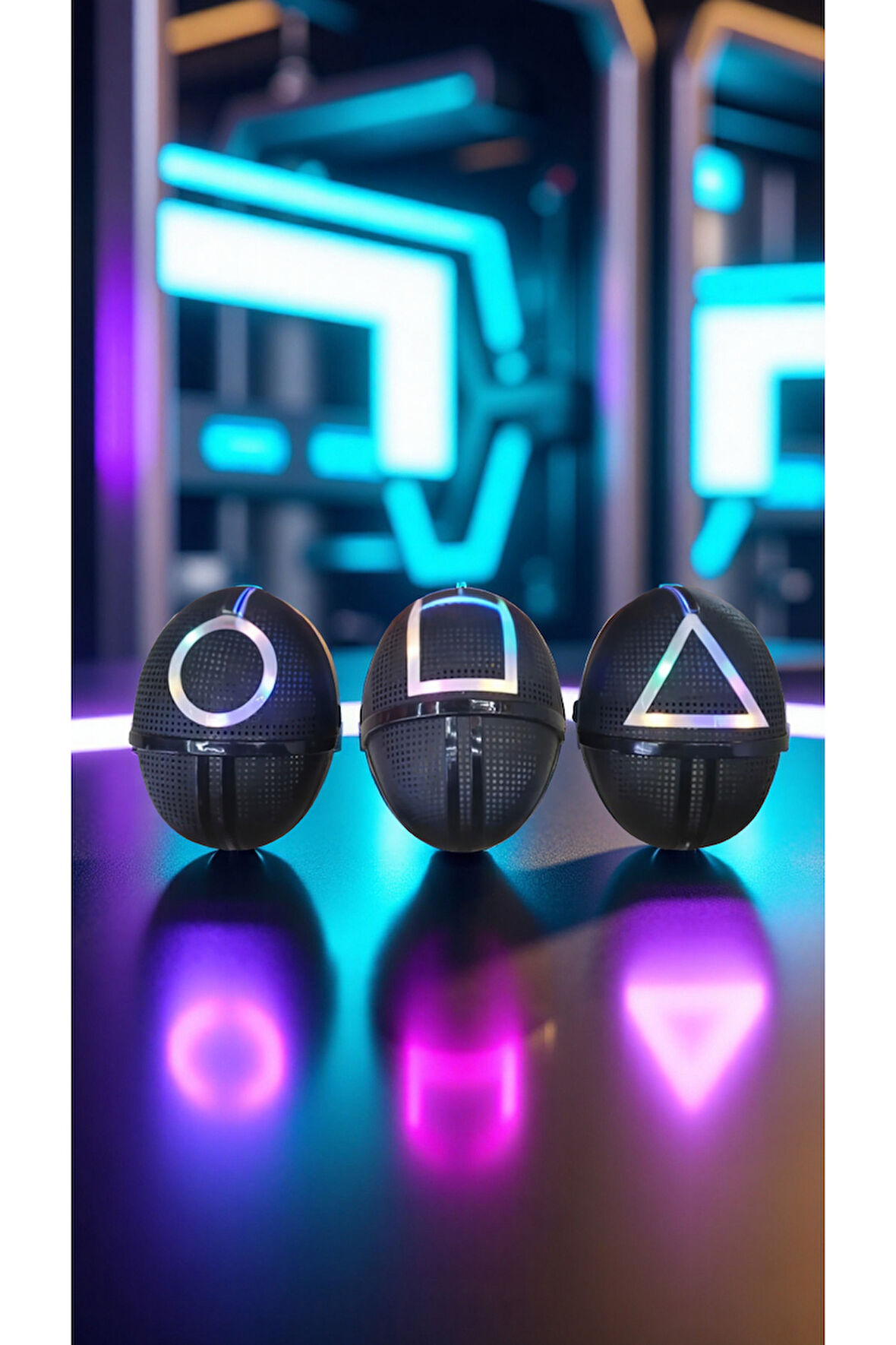 Squıd Game Işıklı Kare-üçgen-yuvarlak Maske 3 Lü Işık Efektli (ışık Fonksiyonlu).