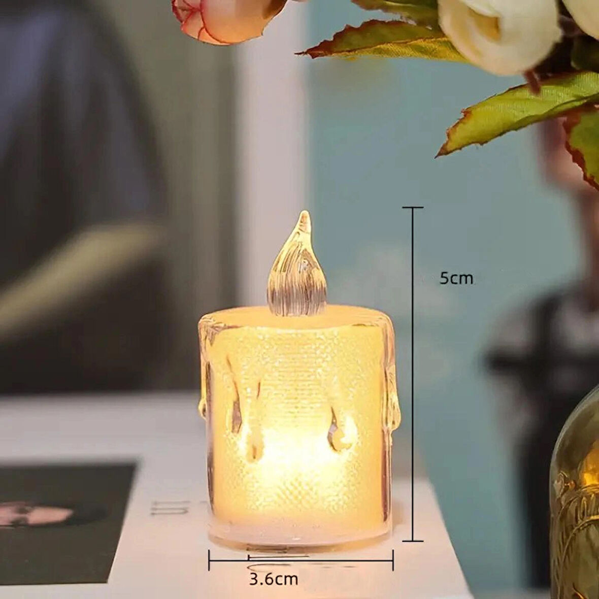 1 Adet Alevsiz Mumlar Damla Akrilik Mum Işıkları Dumansız Pilli Gün Işığı Led Aydınlatma Dekorasyonu