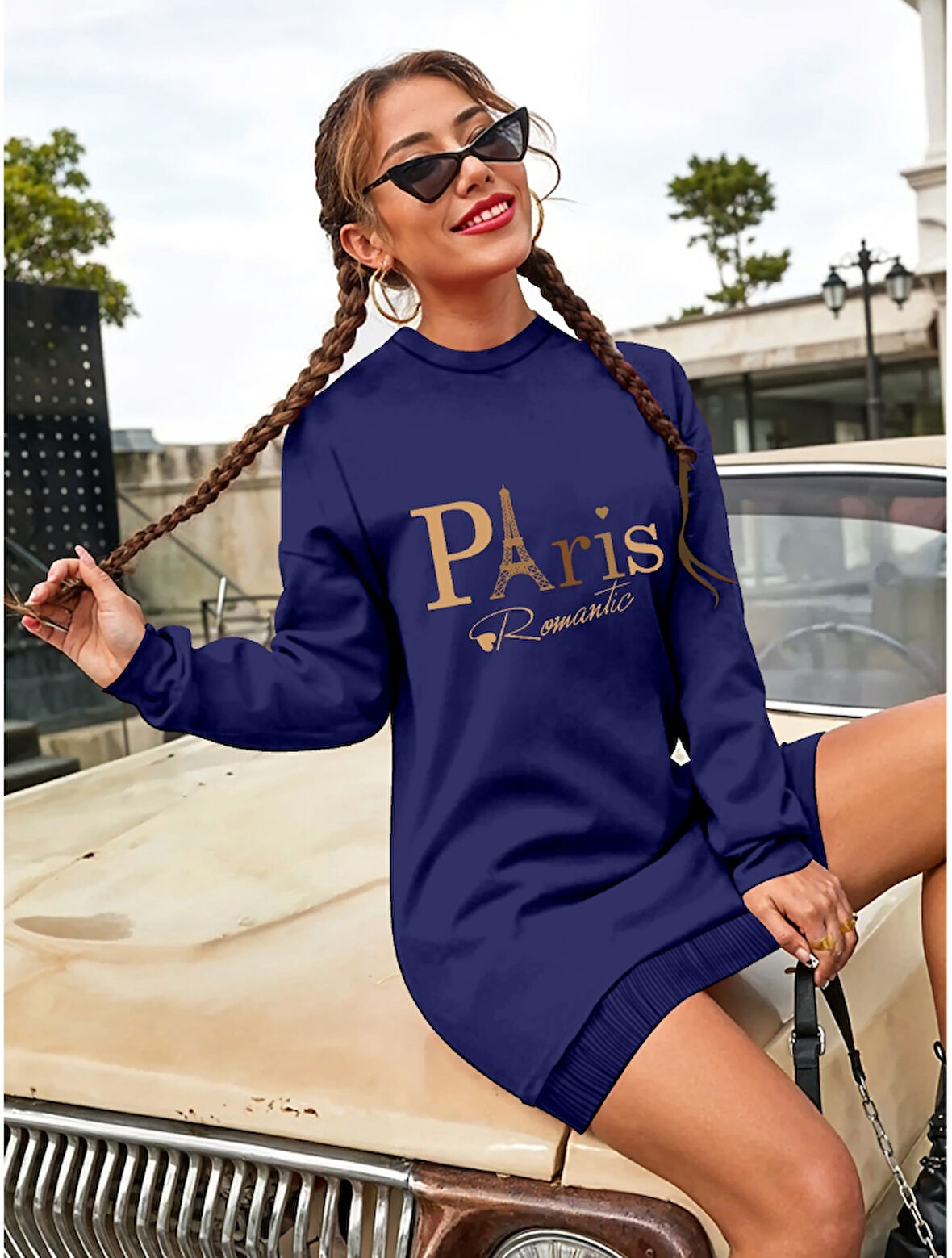 Modavera Kadın Uzun Kollu Bisiklet Yaka Yazılı Kısa Viskon Iki Iplik Elbise