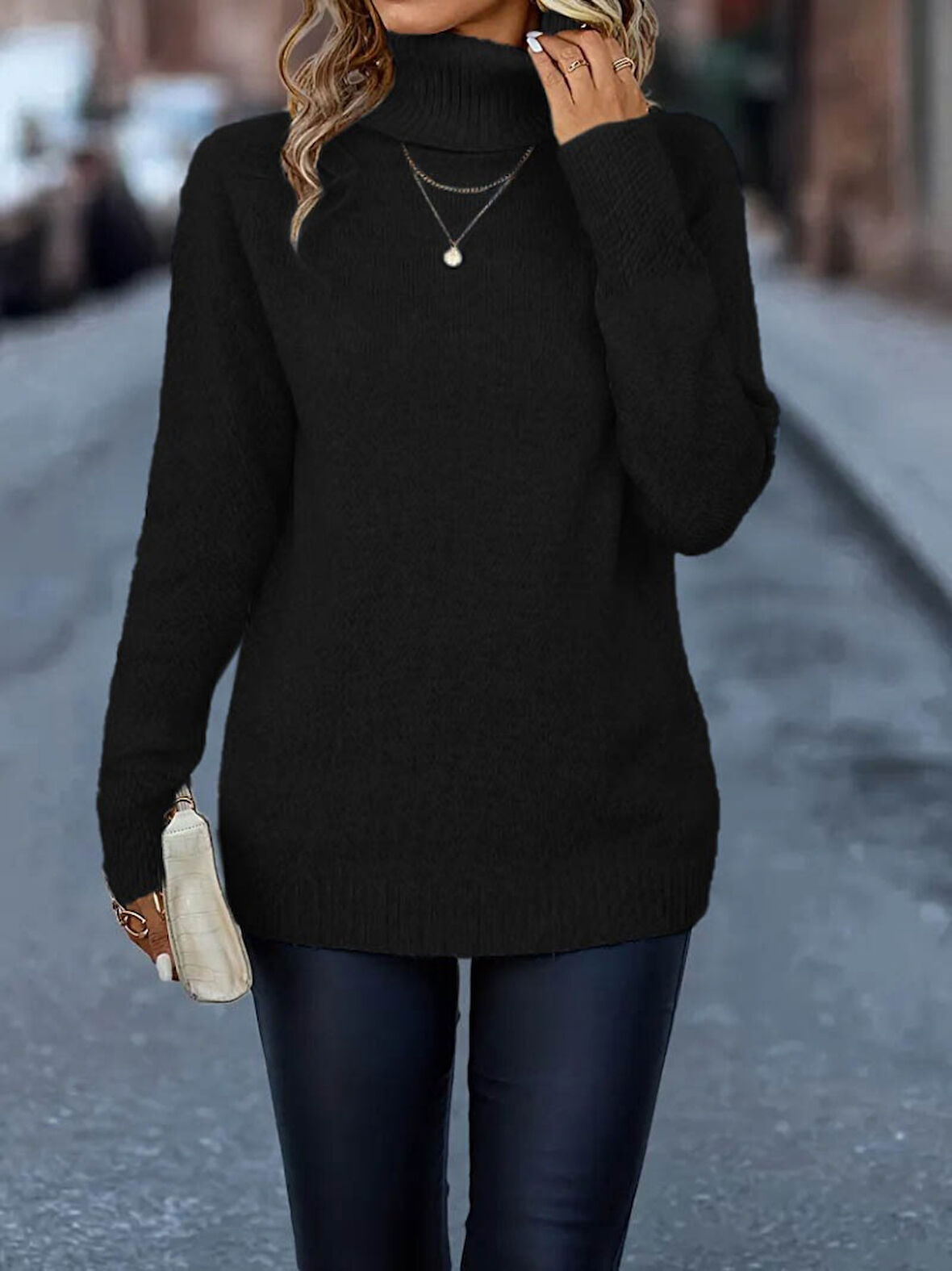 Modavera Kadın Uzun Kollu Balıkçı Yaka Triko Bluz