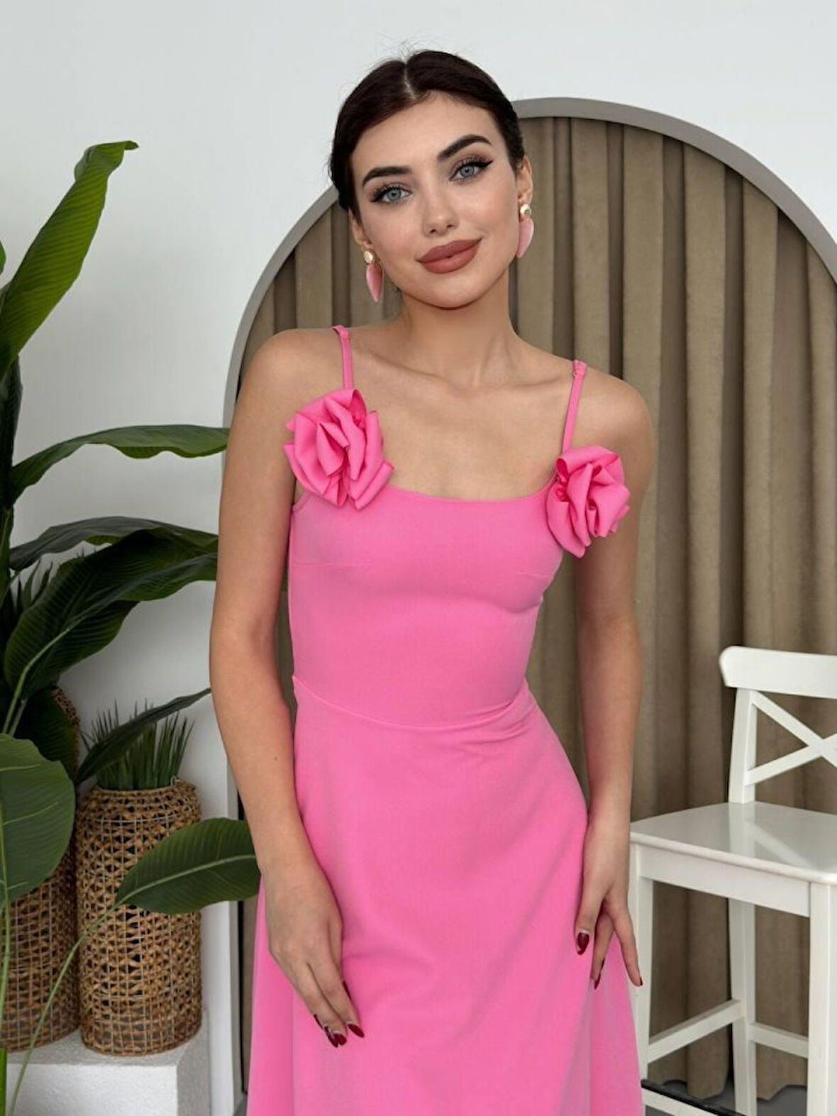 Modavera Matilda Gül İp Askılı Elbise