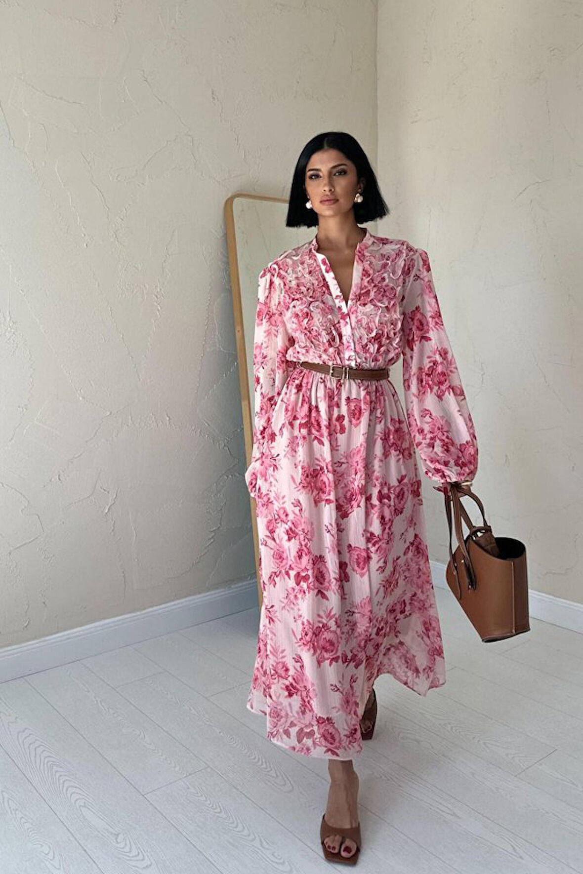 Modavera Pembe Biye Detaylı Elbise