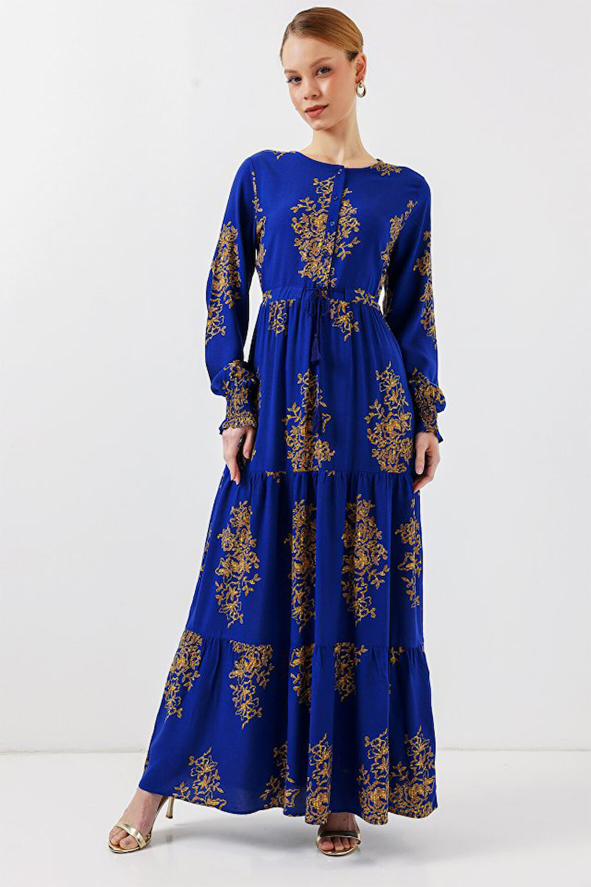 Modavera 2145 Desenli Tesettür Elbise - Saks