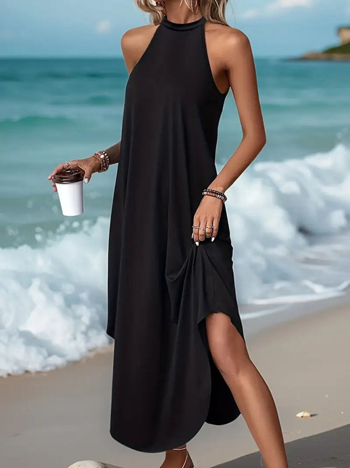 Modavera Kadın Daire Yakalı Reglan Kol Viskon Elbise