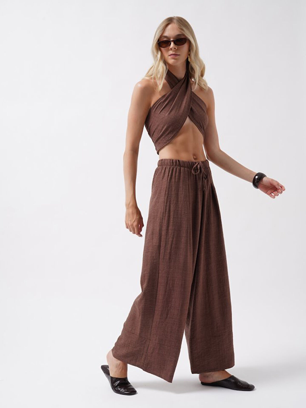 Modavera Düşük Bel Oversize Keten Pantolon