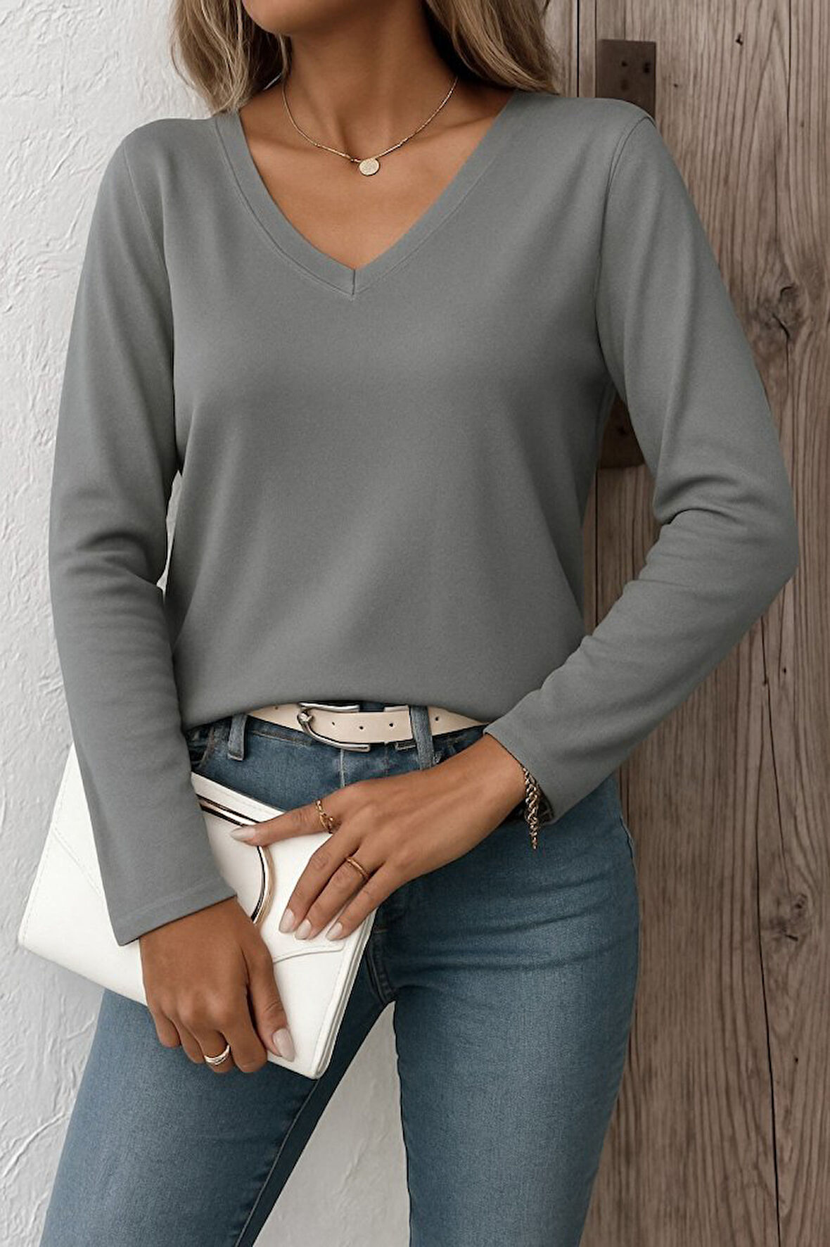 Modavera Kadın Uzun Kollu V Yaka Triko Bluz