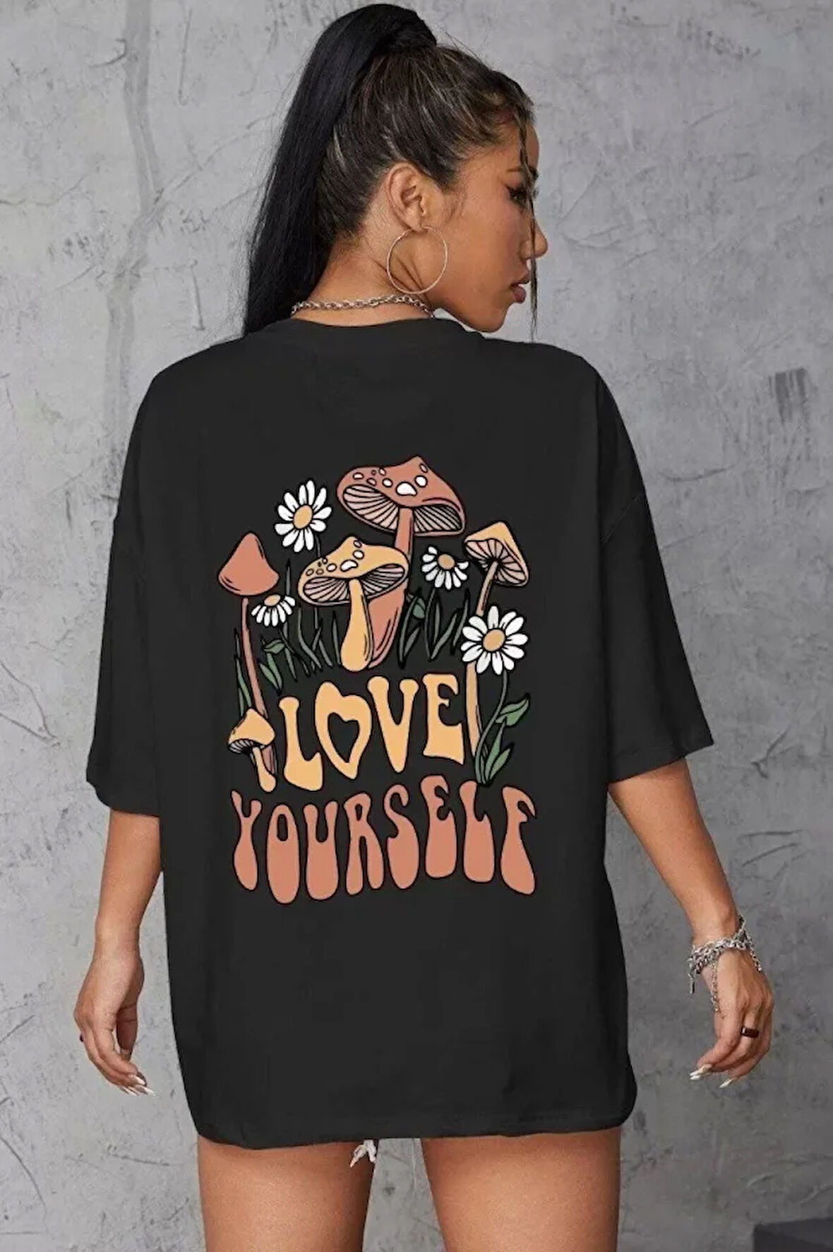 Modavera Unisex Baskılı Oversize T-Shirt - Siyah