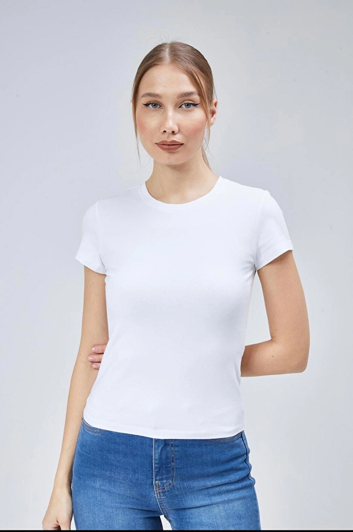 Beyaz Fitted/vücuda Oturan Crop T-shirt