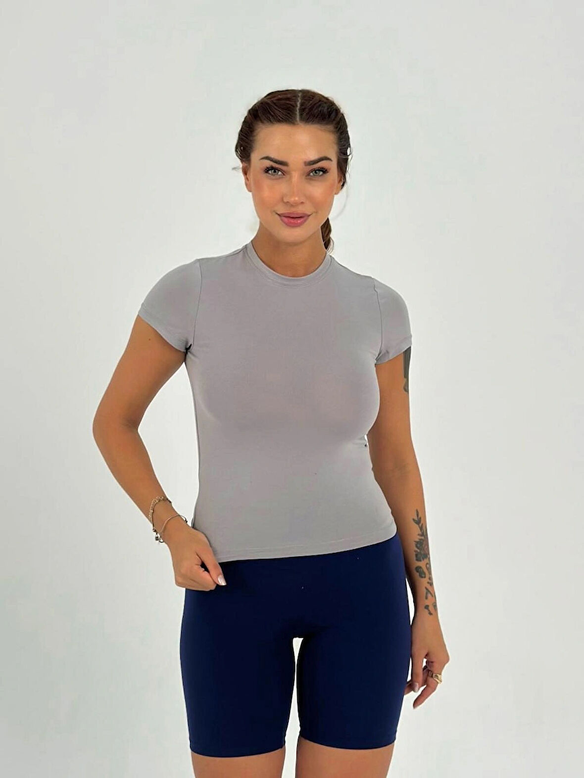 Maison La Femme Gri Fitted/vücuda Oturan Crop T-shirt