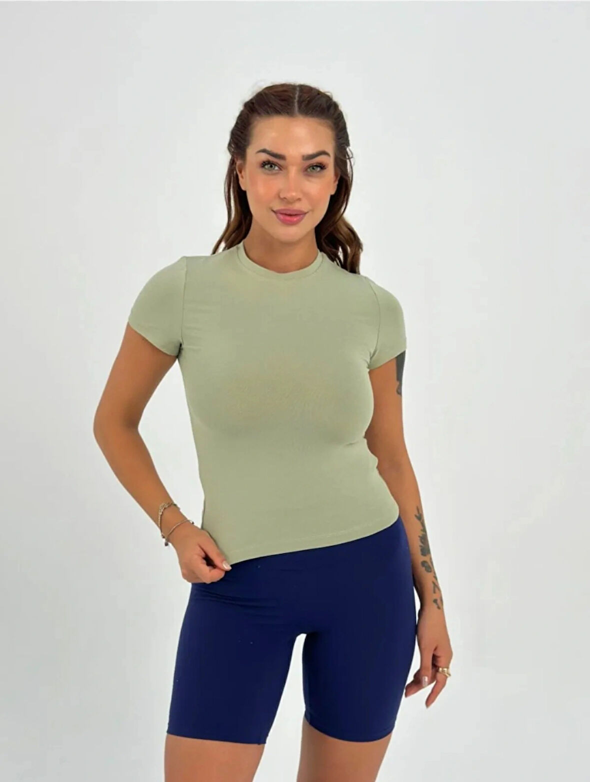 Maison La Femme Yeşil Fitted/vücuda Oturan Crop T-shirt