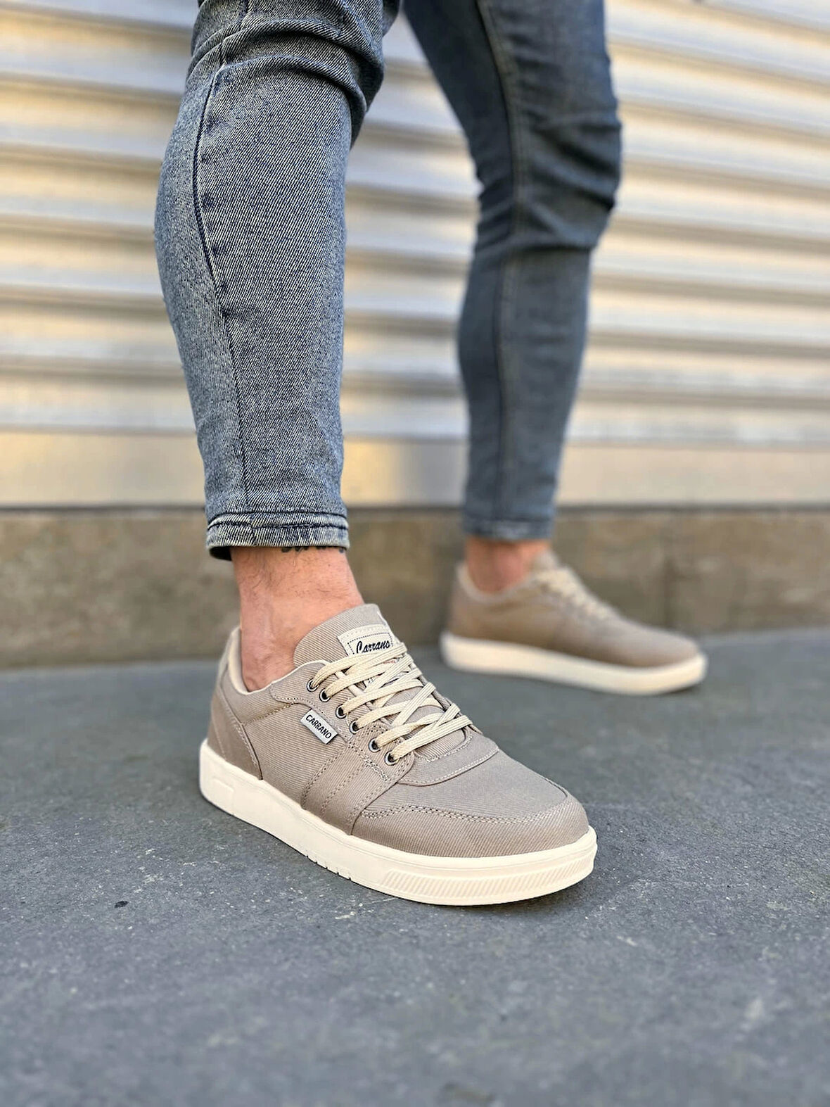 Jy0118 Rex Bağcıklı Keten Kumaş Erkek Günlük Sneaker Ayakkabı Kkt - Bej