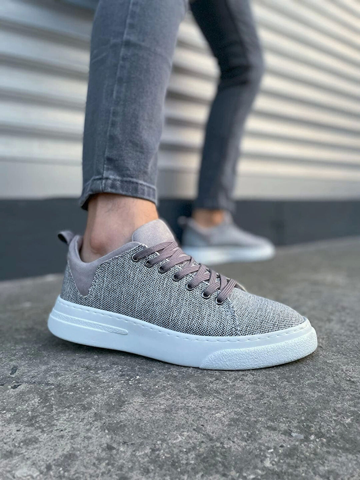 Tb204 Flex Bağcıklı Keten Kumaş Erkek Günlük Sneaker Ayakkabı Kbt - Gri