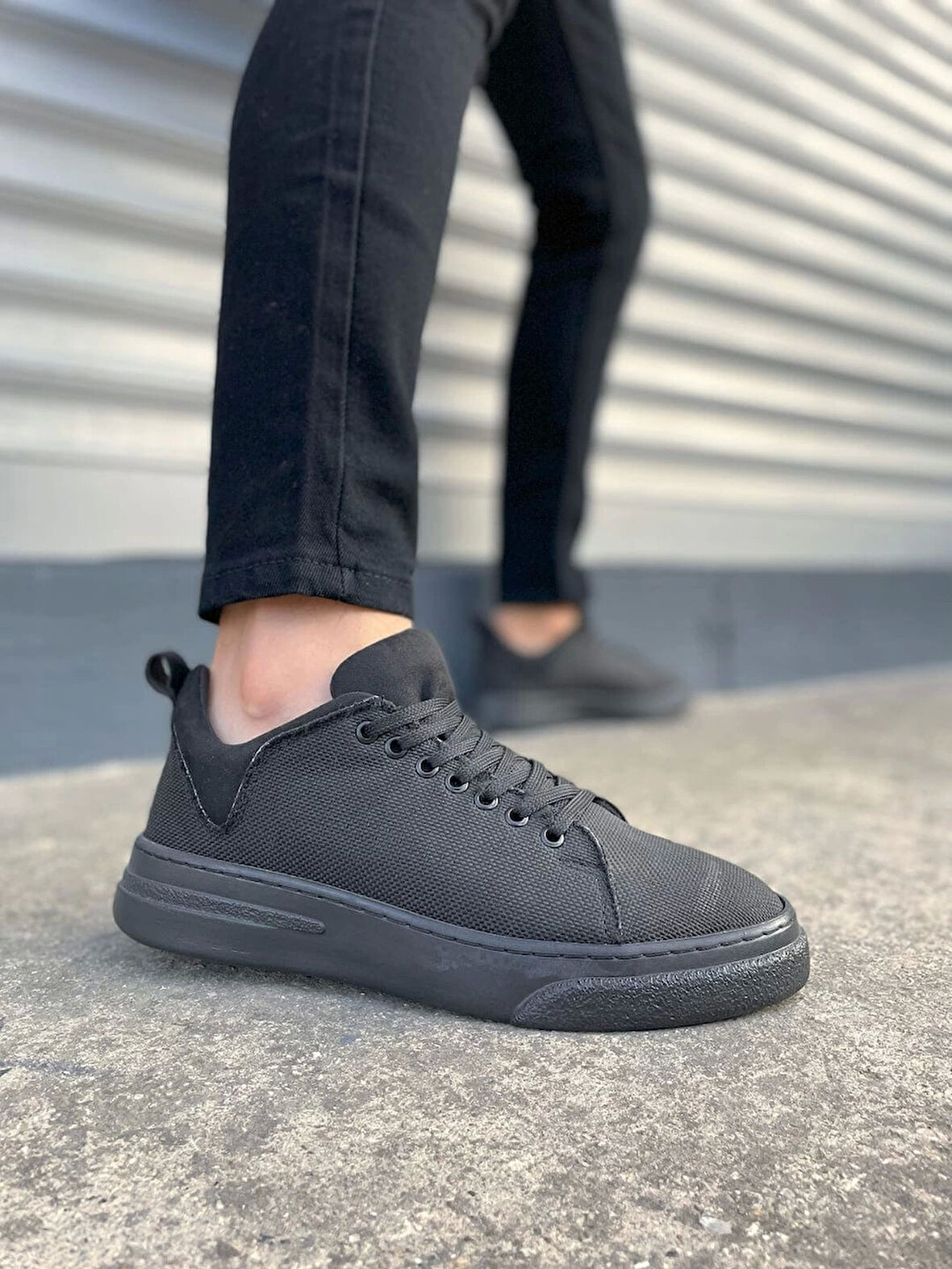 Tb204 Flex Bağcıklı Keten Kumaş Erkek Günlük Sneaker Ayakkabı Kst - Siyah