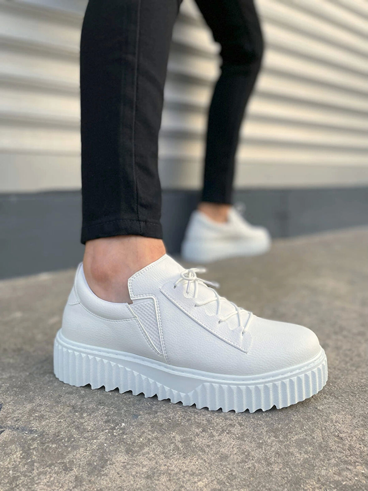 Tb502 Bold Bağcıklı Cilt Erkek Günlük Sneaker Ayakkabı Cbt - Beyaz