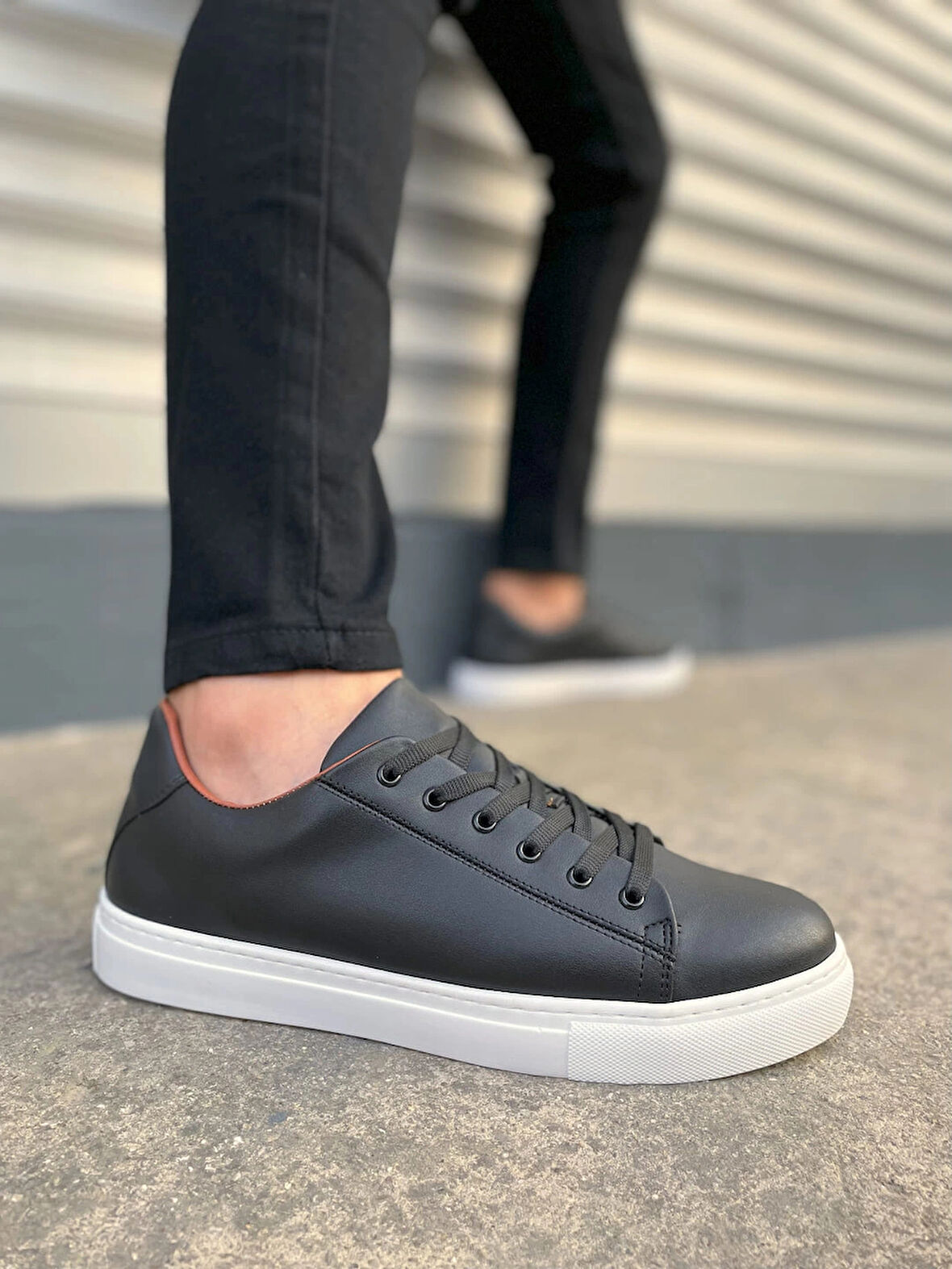 Tb122 Mode Bağcıklı Cilt Erkek Günlük Sneaker Ayakkabı Cbt - Siyah