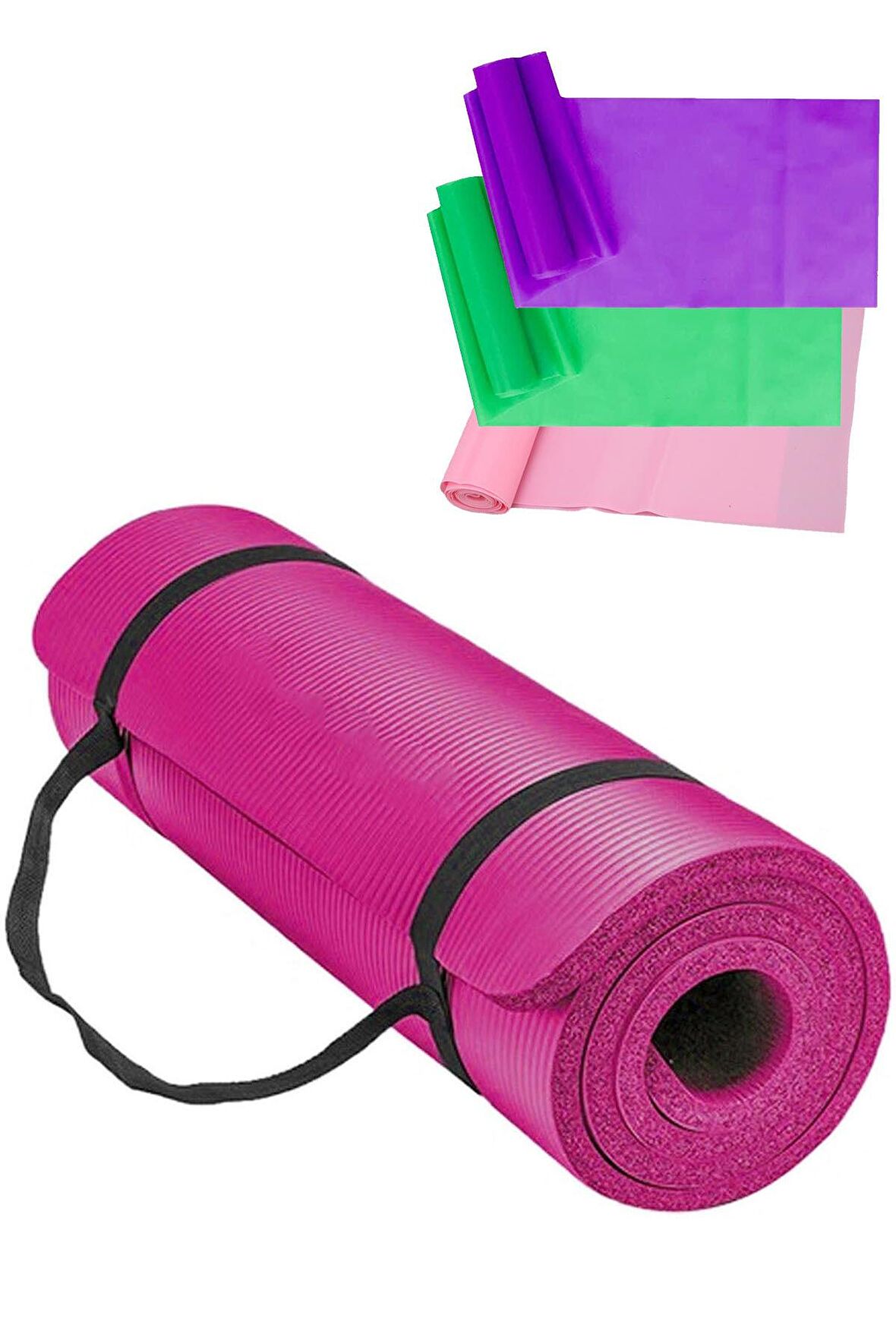 15 Mm Taşıma Askılı Pilates Minderi 1.5 Cm Pilates Minderi Mati + 3 Lü Direnç Pilates Bandı Lastiği
