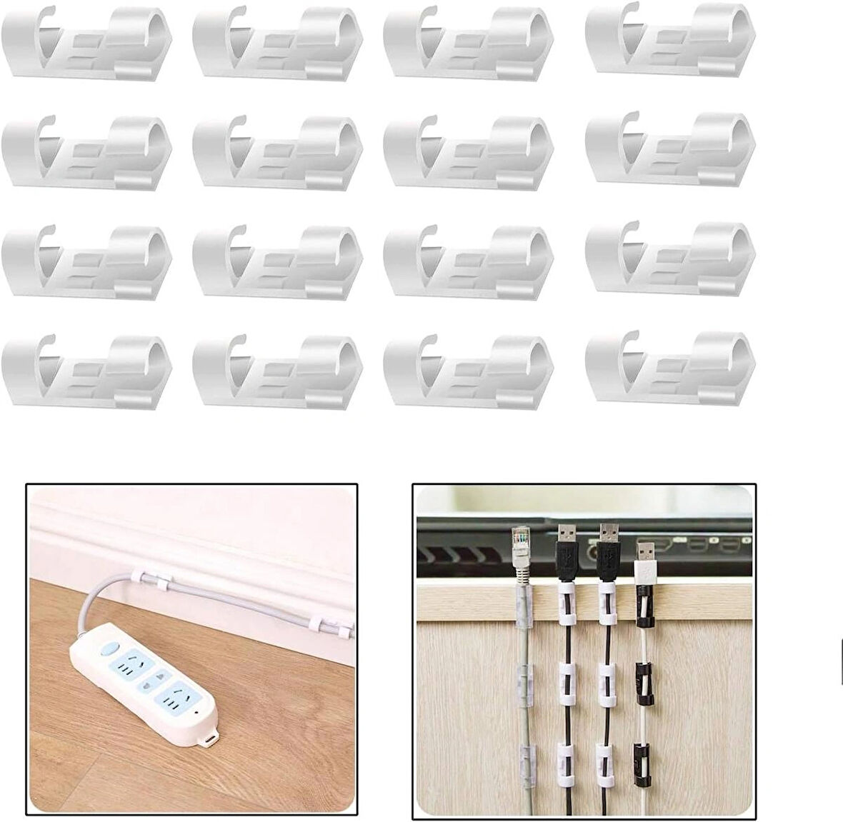 Microcase Yapışkanlı Kablo Sabitleyici Düzenleyici Çok Amaçlı Kablo Toparlayıcı Klips Set - BEYAZ AL4552 16 Adet