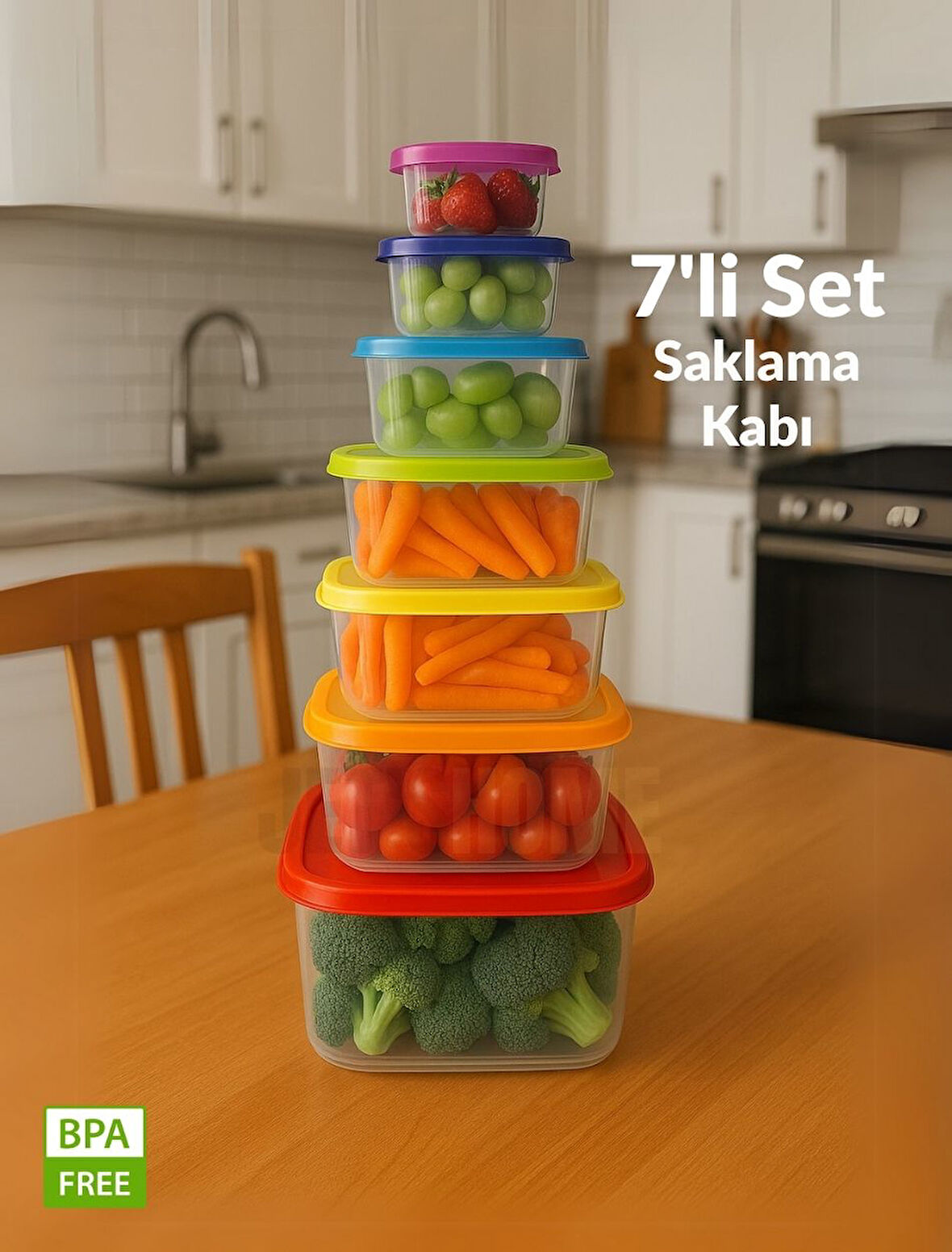 7'li Kare Erzak Gıda Saklama Seti BPA Free Saklama Kabı Yiyecek Saklama Seti
