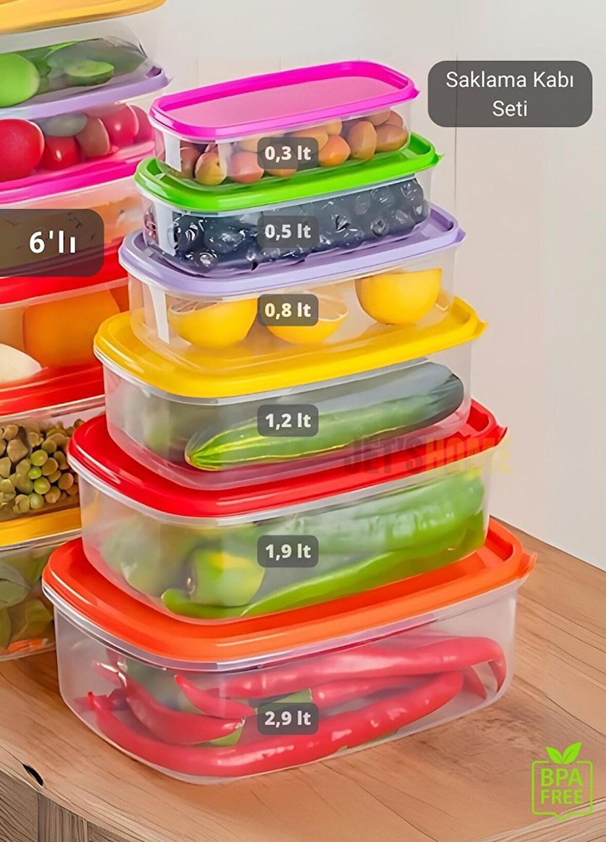 6'lı Set Erzak Saklama Kabı Seti BPA Free Erzak Kabı Bakliyat Saklama Kapları Buzdolabı Kabı