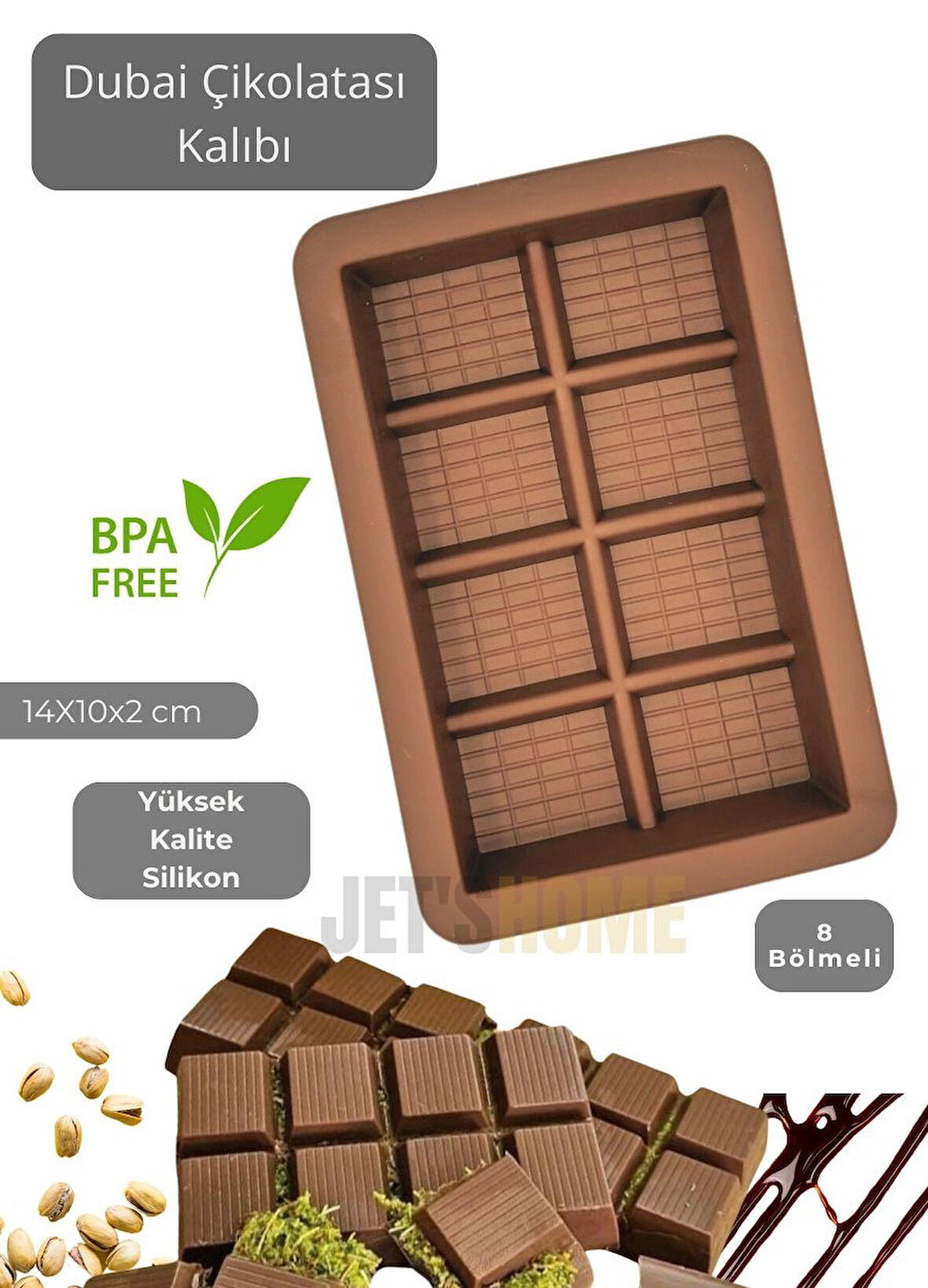 Dubai Çikolatası Kalıbı BPA Free Çikolata Kalıbı Silikon 8 Bölmeli 