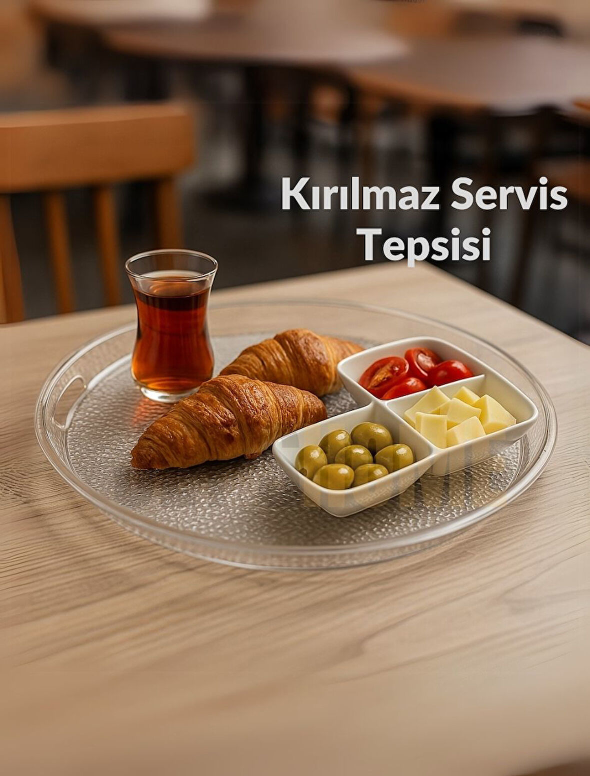 Sunum Tepsisi Kırılmaz Çay Tepsisi BPA Free Servis Tepsisi Şeffaf 39x39 cm
