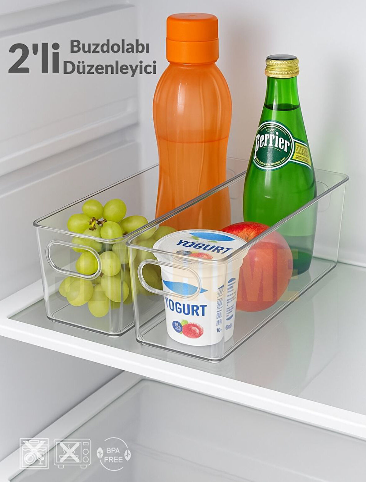 2'li Buzdolabı İçi Düzenleyici Saklama Organizeri Bpa Free Düzenleyici Darbeye Dayanıklı 29X11X9 cm