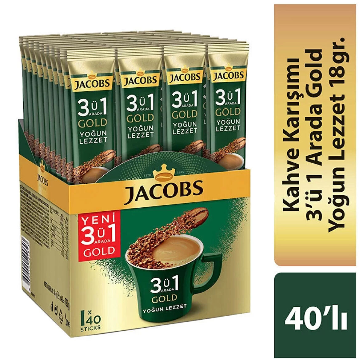 Jacobs 3Ü1 Arada Gold Yoğun Lezzet Kahve 18 Gr X 40 Adet