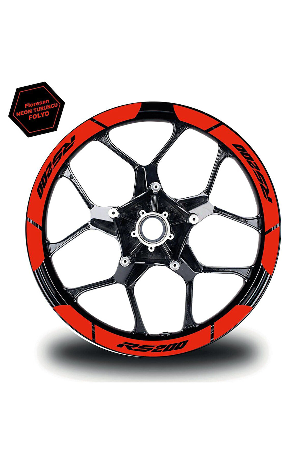 Neon Turuncu Bajaj Pulsar RS200 Geniş Jant Sticker Etiket Modeli
