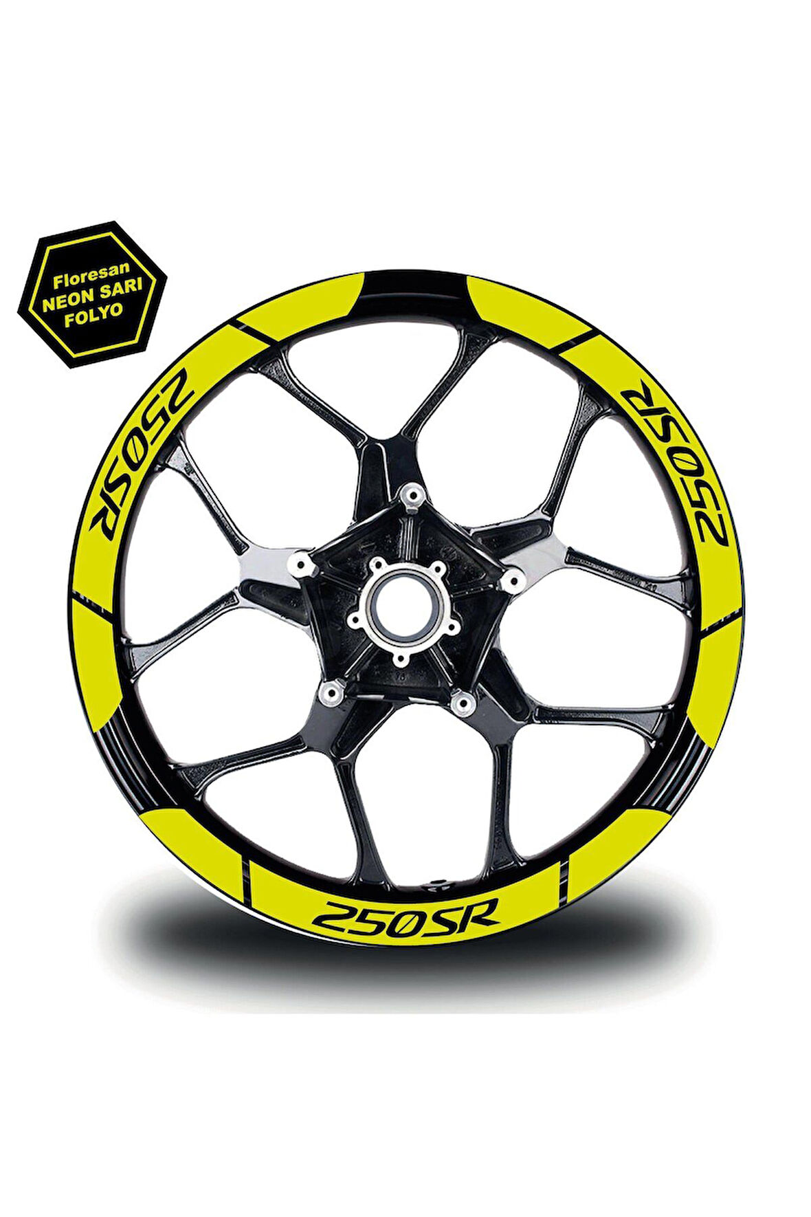 Neon Sarı CF MOTO 250 SR Geniş Jant Sticker Etiket Modeli