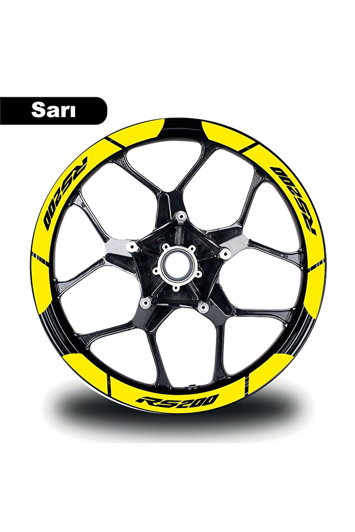 Sarı Bajaj Pulsar RS200 Geniş Jant Sticker Etiket Modeli