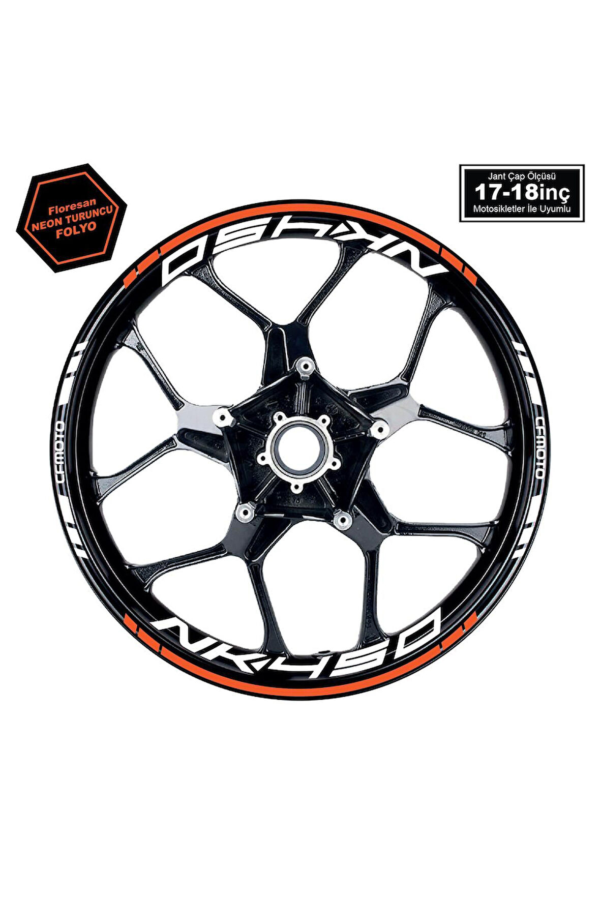 Neon Turuncu CFMOTO 450NK Motosiklet Jant Sticker Etiket Modeli İç & Dış Takım