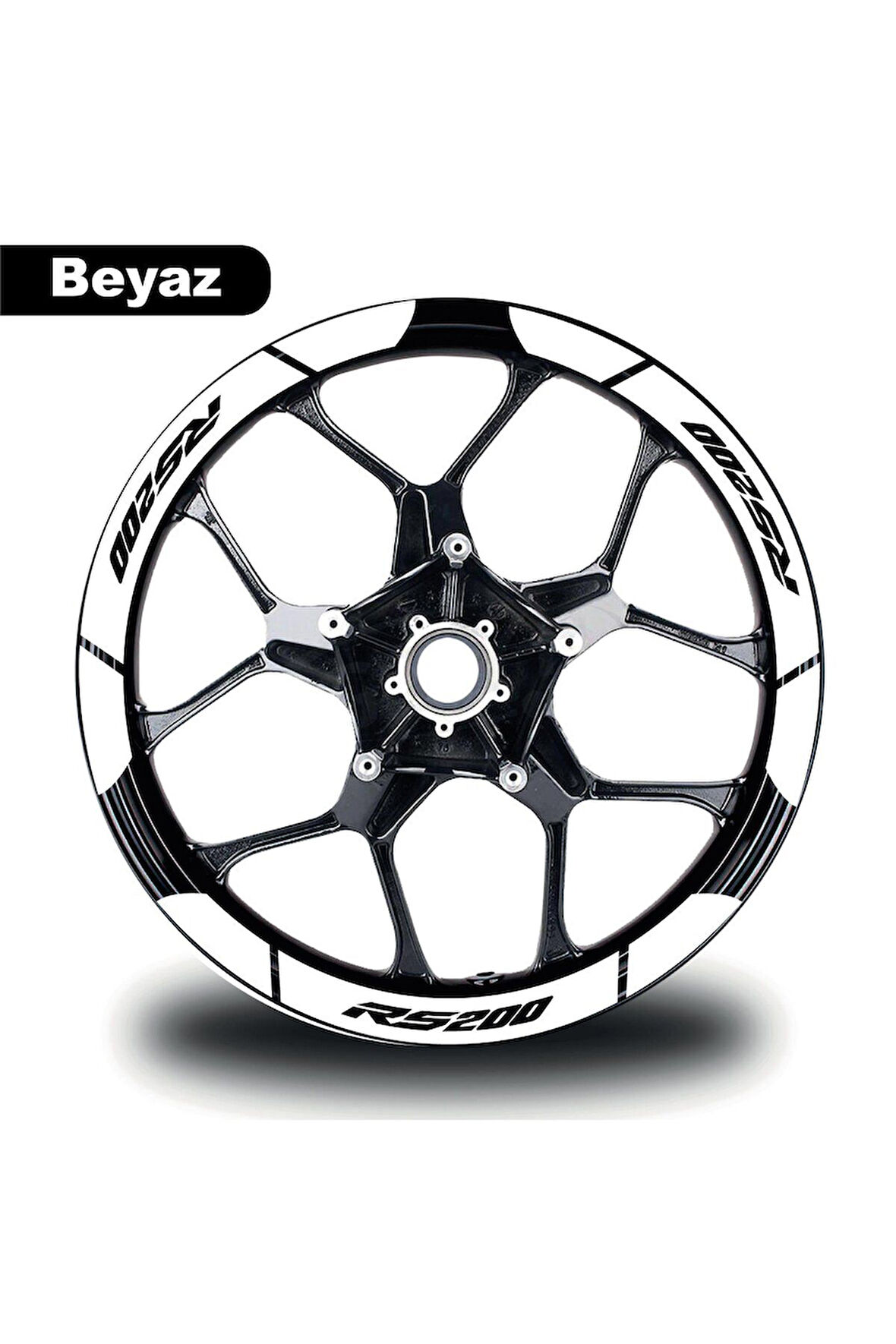 Beyaz Bajaj Pulsar RS200 Geniş Jant Sticker Etiket Modeli