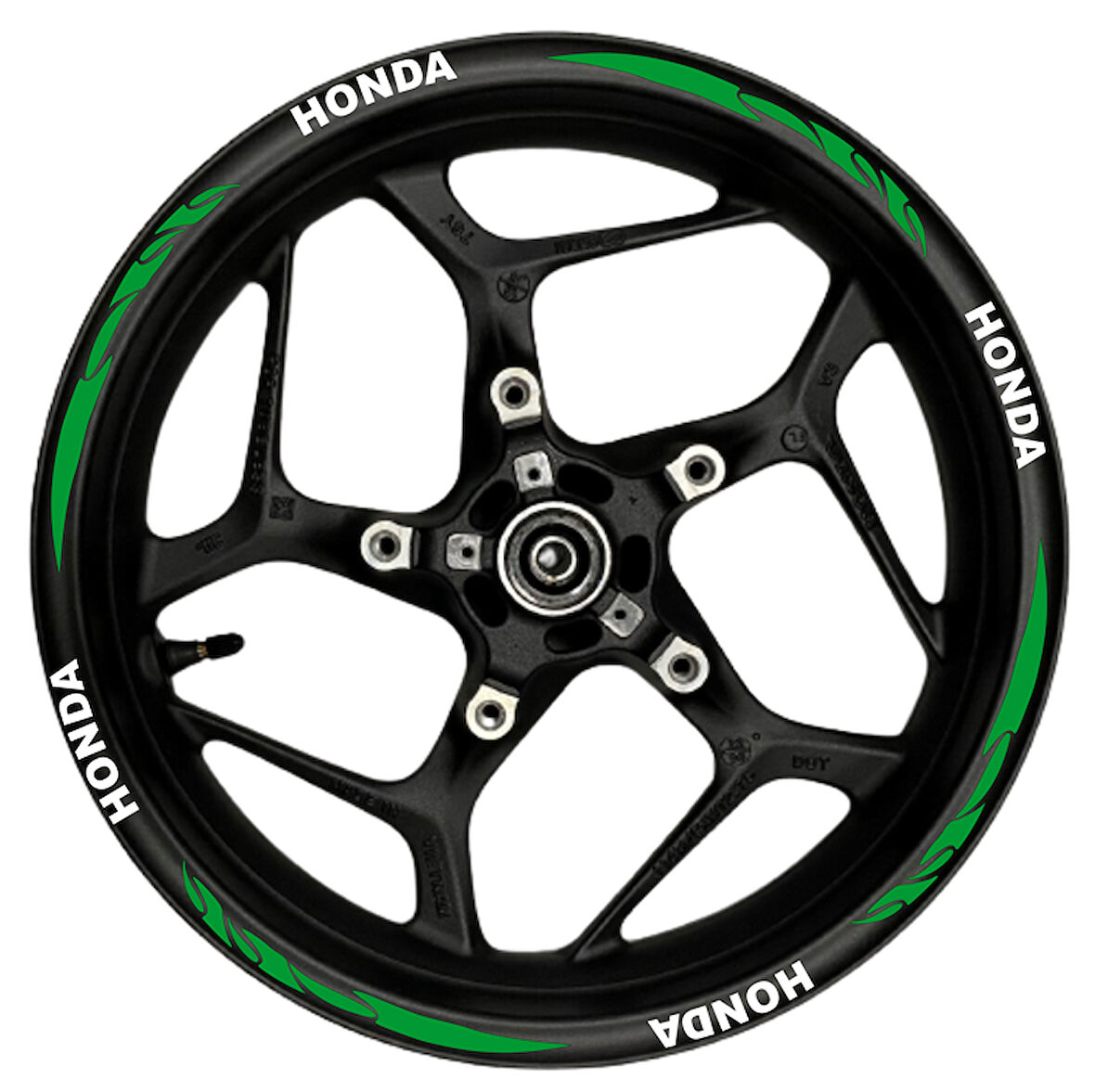 Motosiklet Jant Şeridi Honda Beyaz Yazılı Yeşil Reflektif Pençe Şeritli Sağ-Sol/Ön-Arka