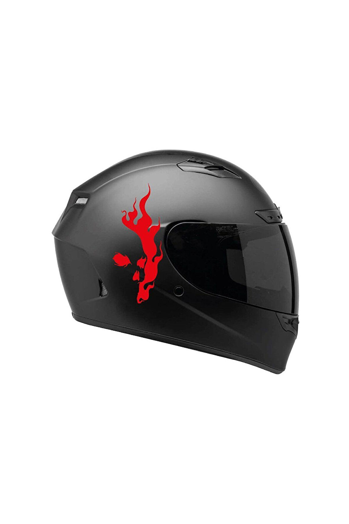 Tek Renk Alevli Kafatası (flaming Skull Helmet Stickers) Kask Sticker Etiket Modeli