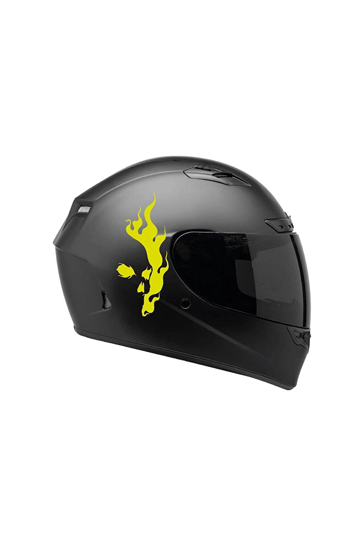 Tek Renk Alevli Kafatası (flaming Skull Helmet Stickers) Kask Sticker Etiket Modeli