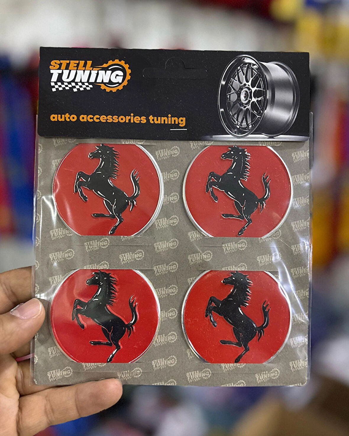 Universal Araç Uyumlu, Ferrari Jant Göbeği Arması, Sticker 4'lü Set 60mm