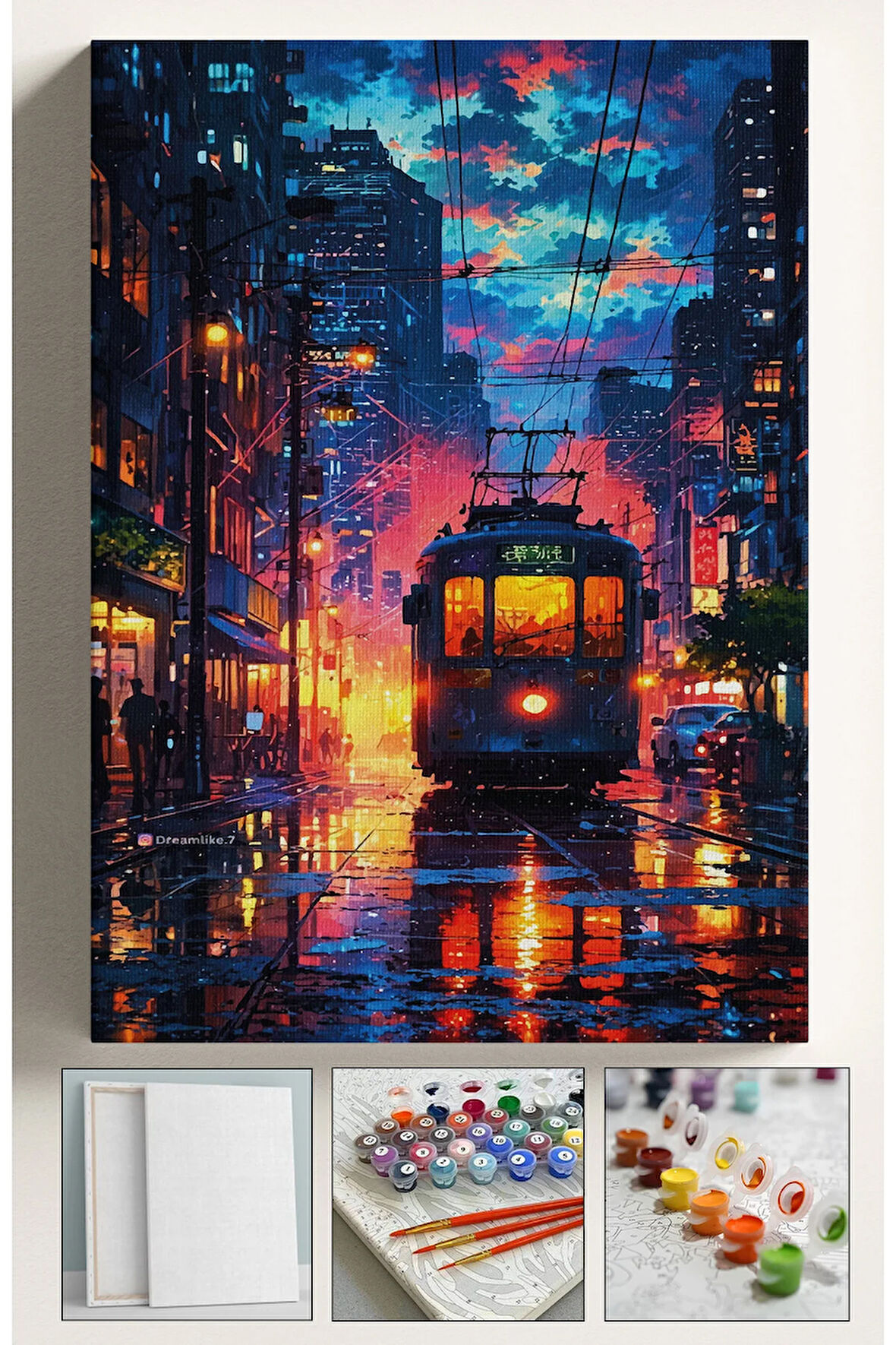 Sayılarla Boyama Tuval Seti Fırça Boya Dahil (Çıtalı) 40x50 CM - JAPON SOKAK