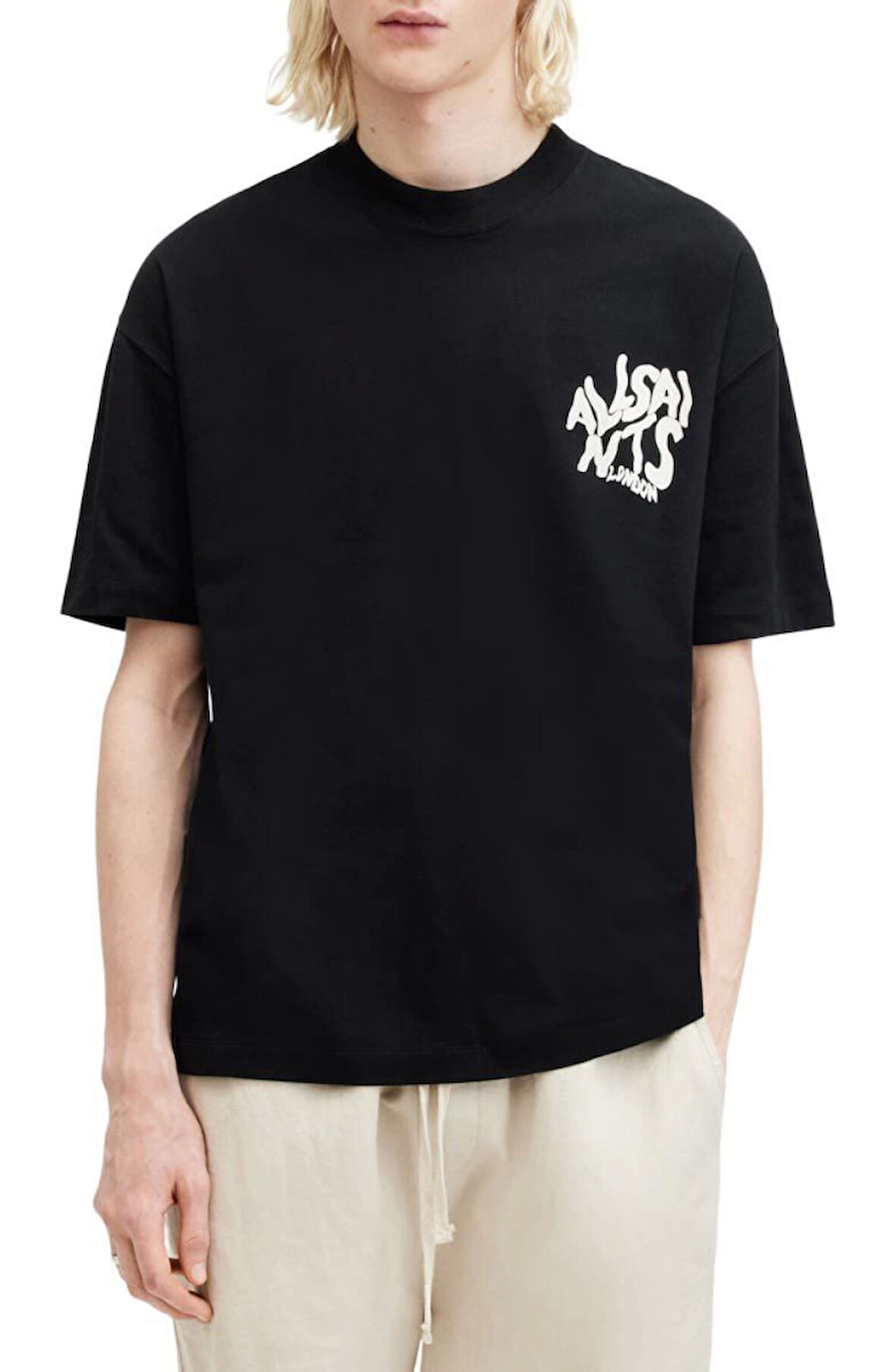 Erkek Baskılı Oversize T-shirt - Siyah