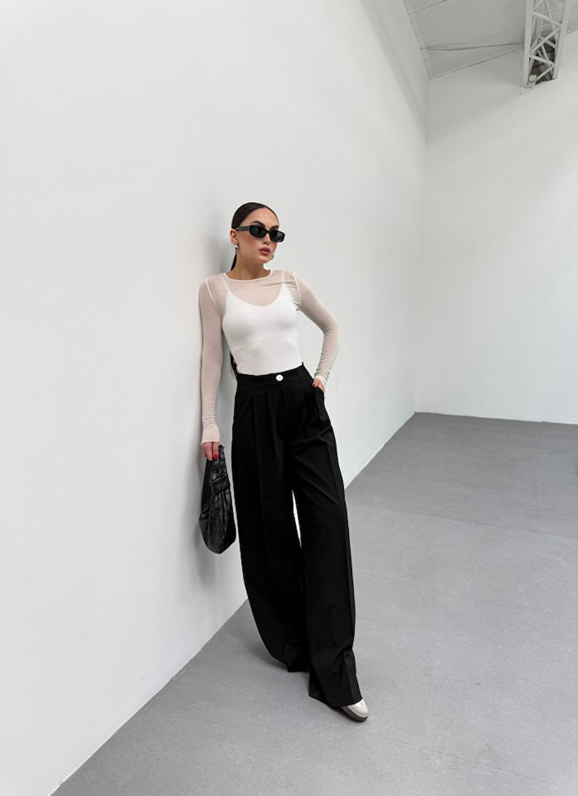 230 Gr Poly Viscose Full Lycra Pi̇leli̇ Palazzo Pantolon