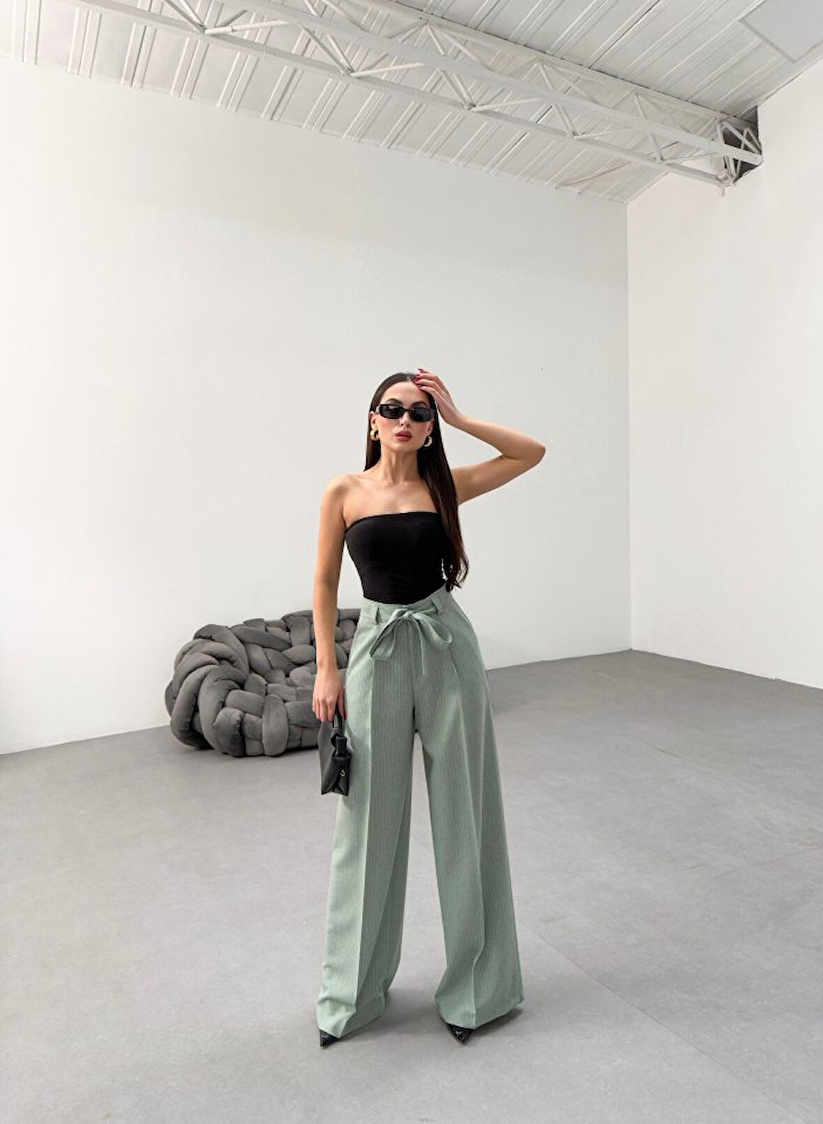 Sante Çi̇zgi̇li̇ Bel Kuşakli Palazzo Pantolon