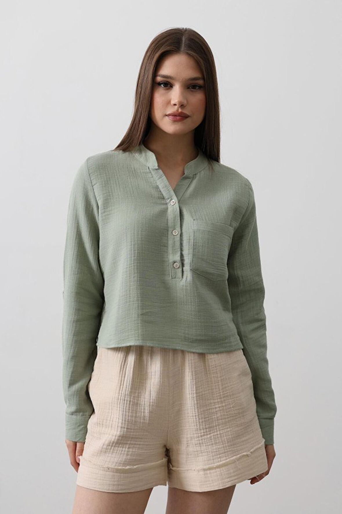 Cepli Hakim Yaka Bluz - Haki