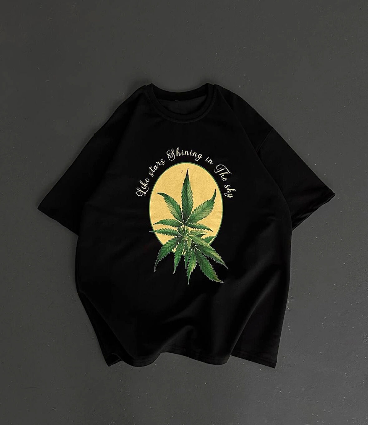 Ön Ve Arka Baskılı Oversize Bisiklet Yaka T-shirt- Siyah