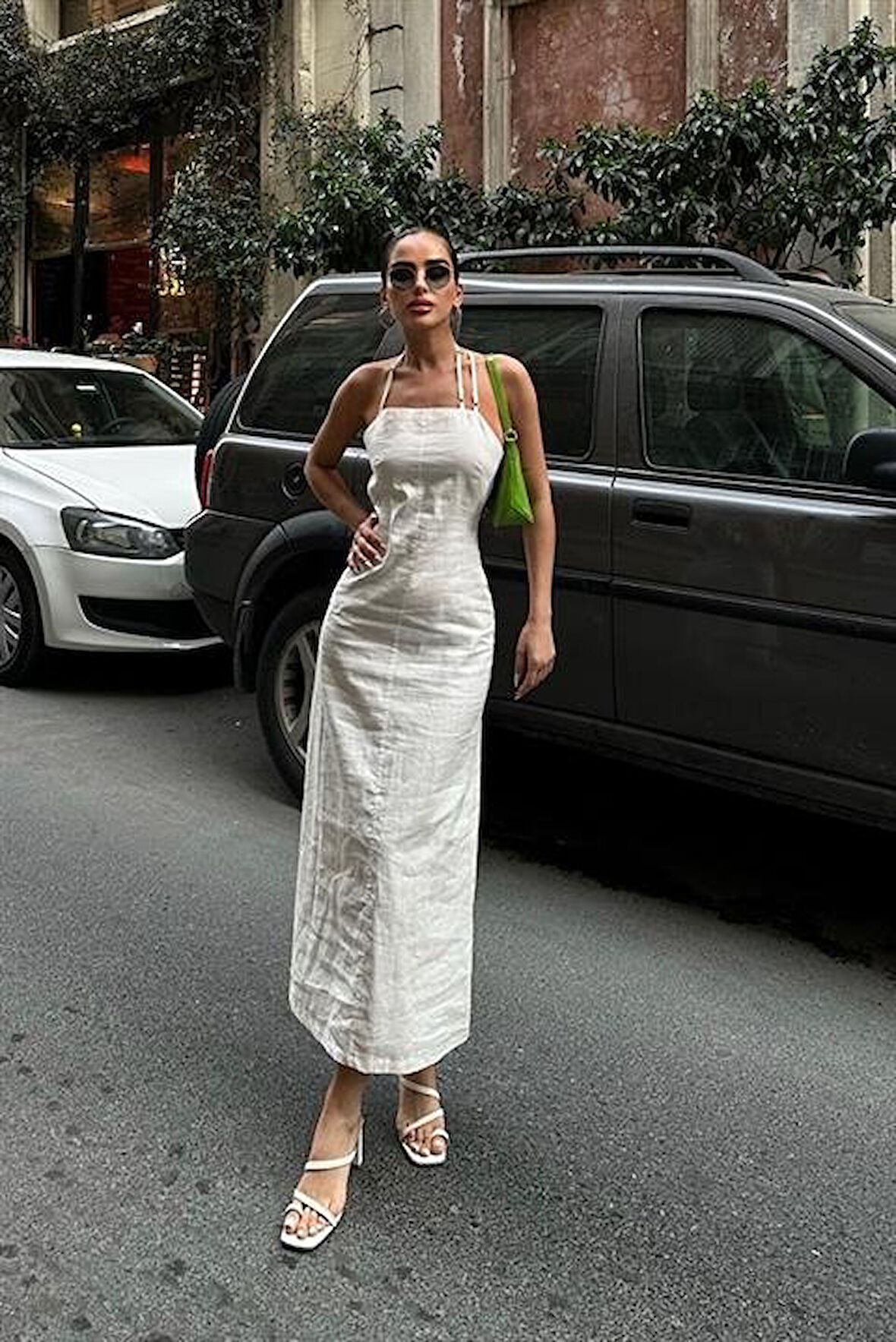 Trisha Sırt Dekolteli Keten Elbise 2496-20 ELBİSE